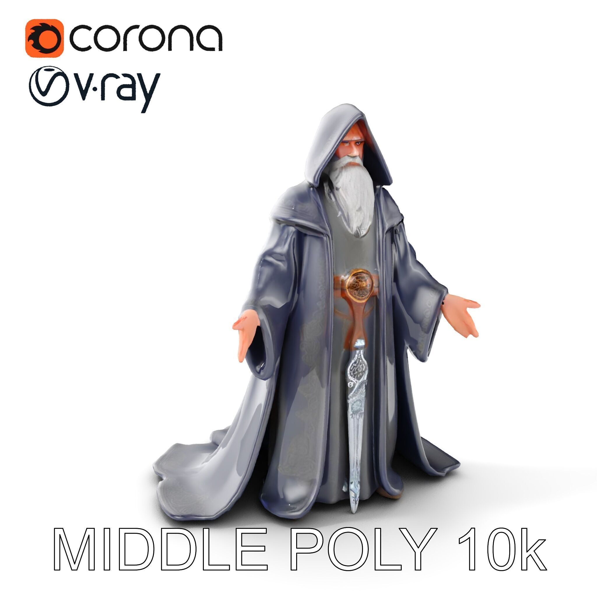 Elder Wizard Rigged and Animated Character Model for Games Low-poly 3D model_11