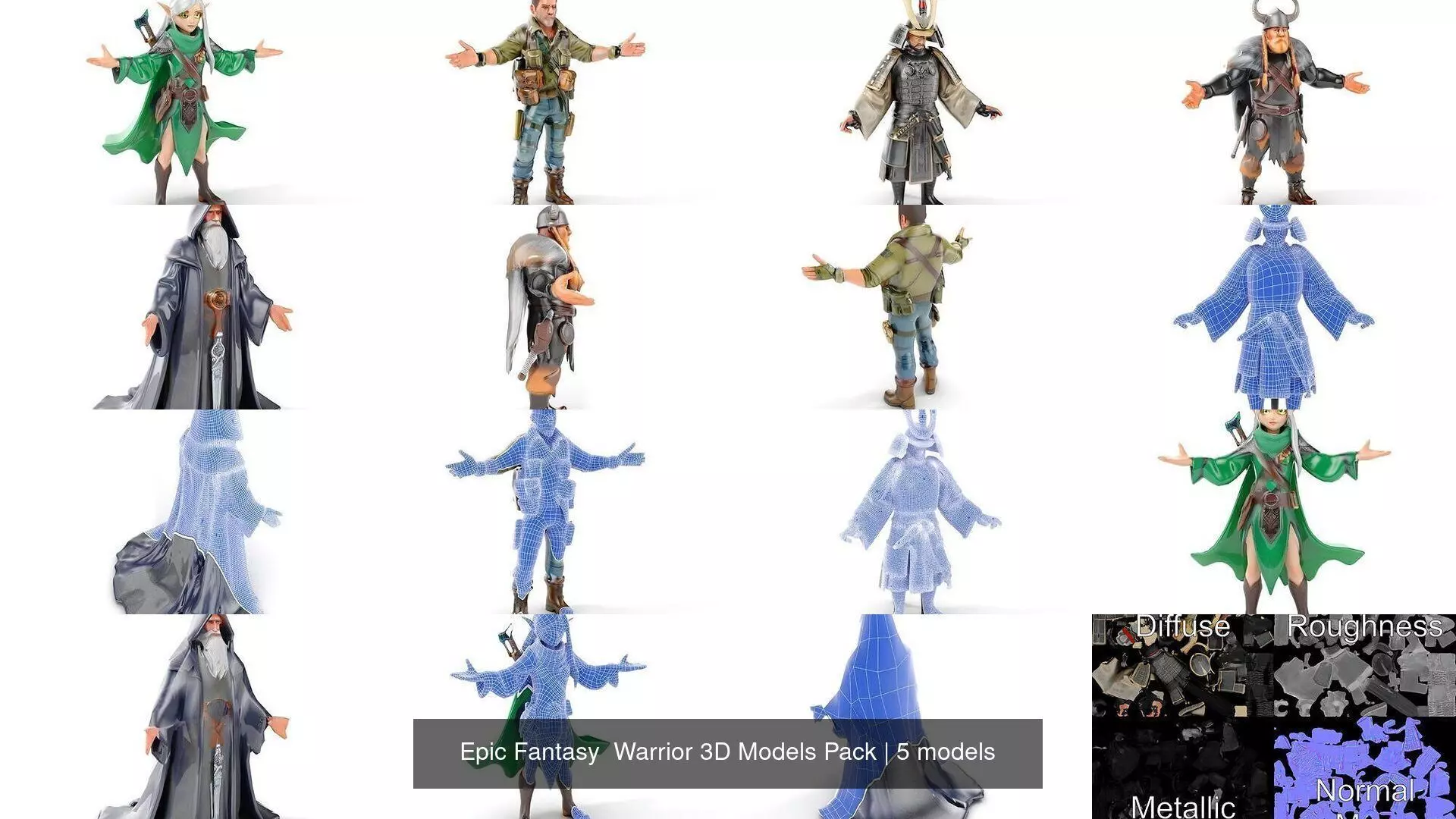 Epic Fantasy Warrior 3D Models Pack 3D Model Collection_0