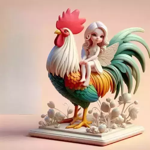 916 Fairy Rider COLORFUL 3D Printed Ivory Style Statue