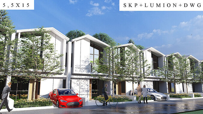 Clean Minimalist 2 Floor House 5 5 x 15 Skp  Lumion and DWG File 3D model