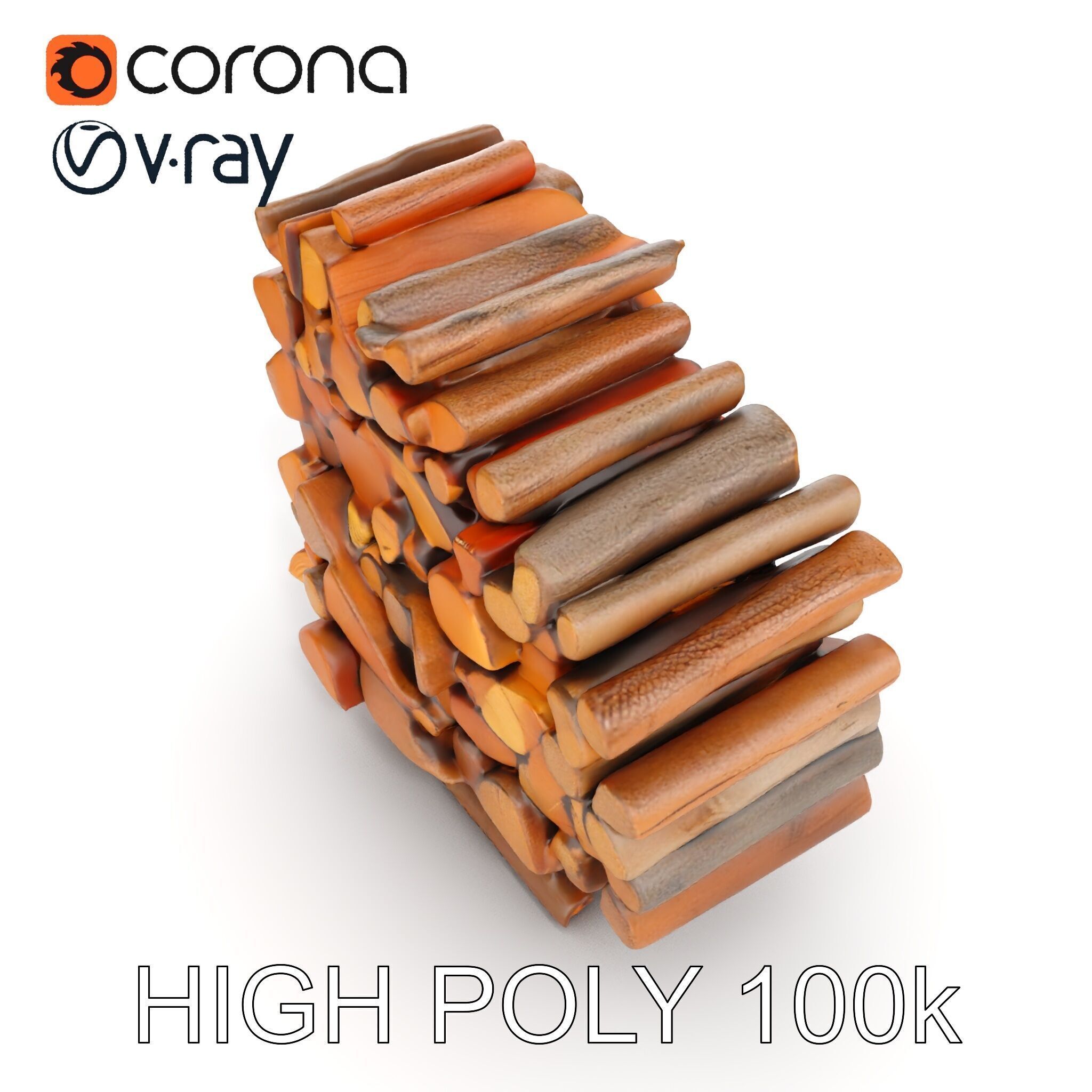 Stacked Firewood Model Pack for Realistic Environments Low-poly 3D model_13