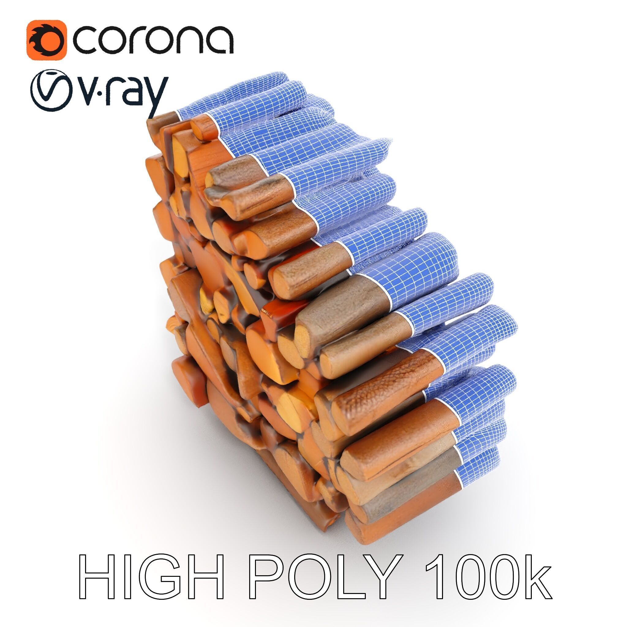 Stacked Firewood Model Pack for Realistic Environments Low-poly 3D model_32