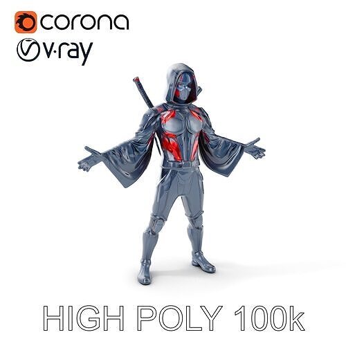 Stealthy Cyber Ninja Character Model  Rigged and Animated Low-poly 3D model