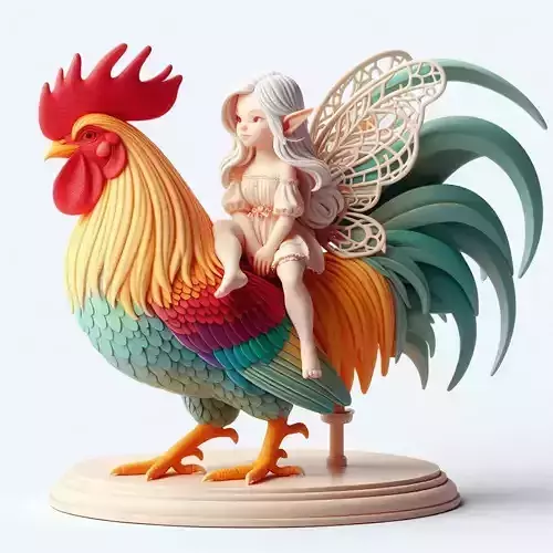 917 Fairy Rider COLORFUL 3D Printed Ivory Style Statue