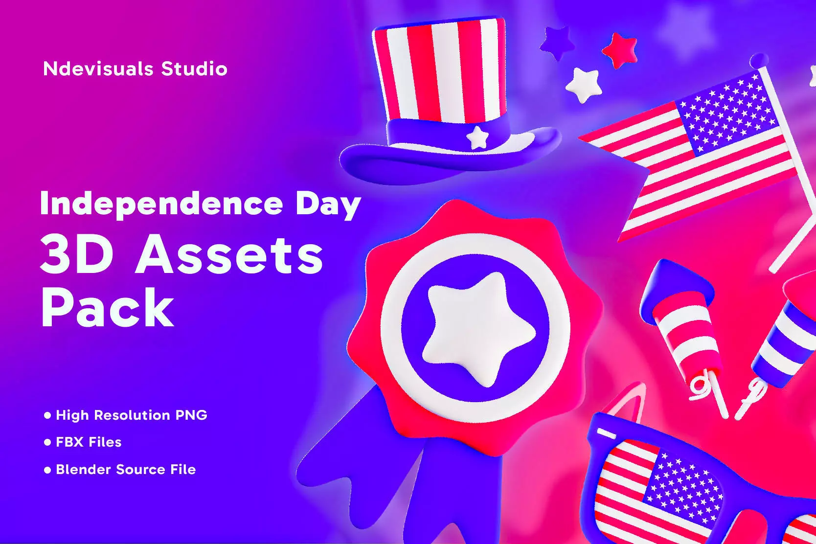 Cartoon USA Independence Day Asset Pack 3D model