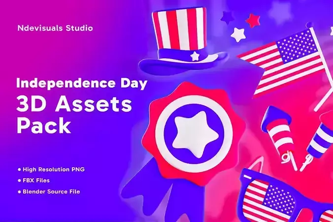 Cartoon USA Independence Day Asset Pack 3D model