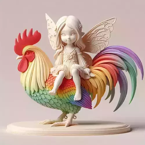 918 Fairy Rider COLORFUL 3D Printed Ivory Style Statue