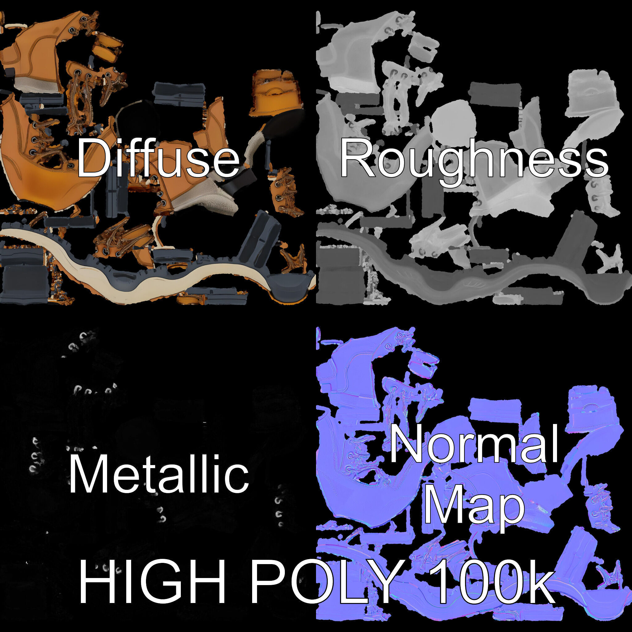 Rugged Hiking Boot D Model Pack for Game Development Low-poly 3D model_3