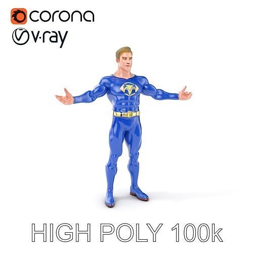 Superhero Male Character in Blue Suit Rigged and Animated Low-poly 3D model
