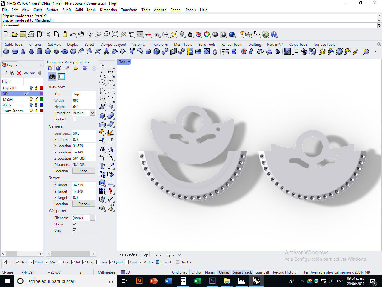 Watch Hammer Rotor with 1mm stones for NH35 3D print model_16