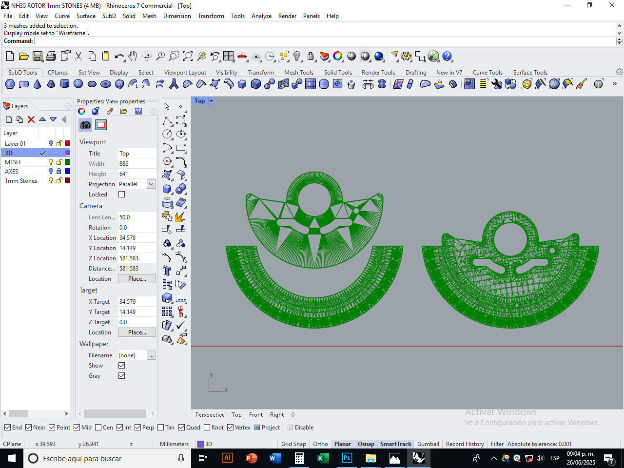 Watch Hammer Rotor with 1mm stones for NH35 3D print model_14