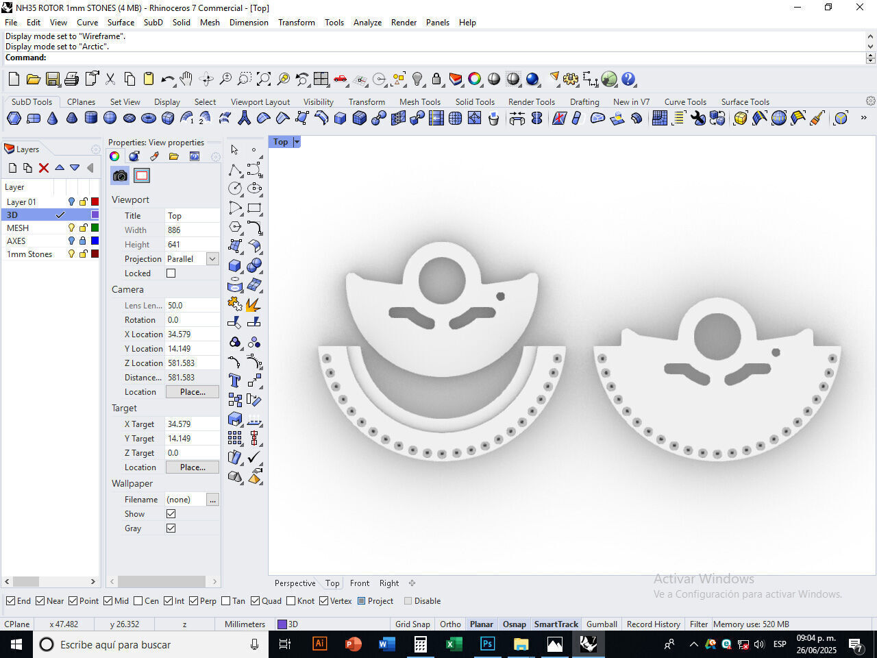Watch Hammer Rotor with 1mm stones for NH35 3D print model_15