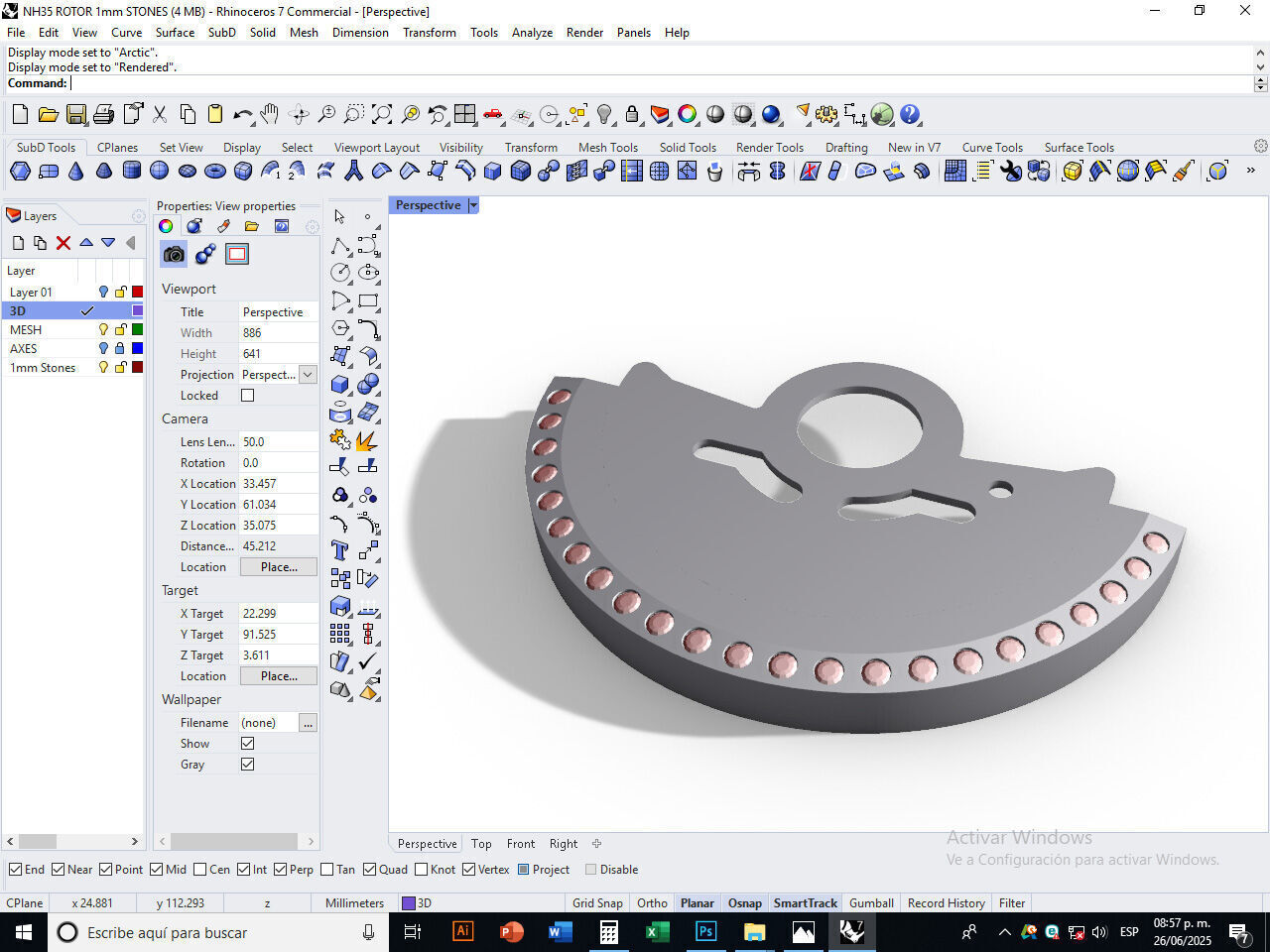 Watch Hammer Rotor with 1mm stones for NH35 3D print model_4