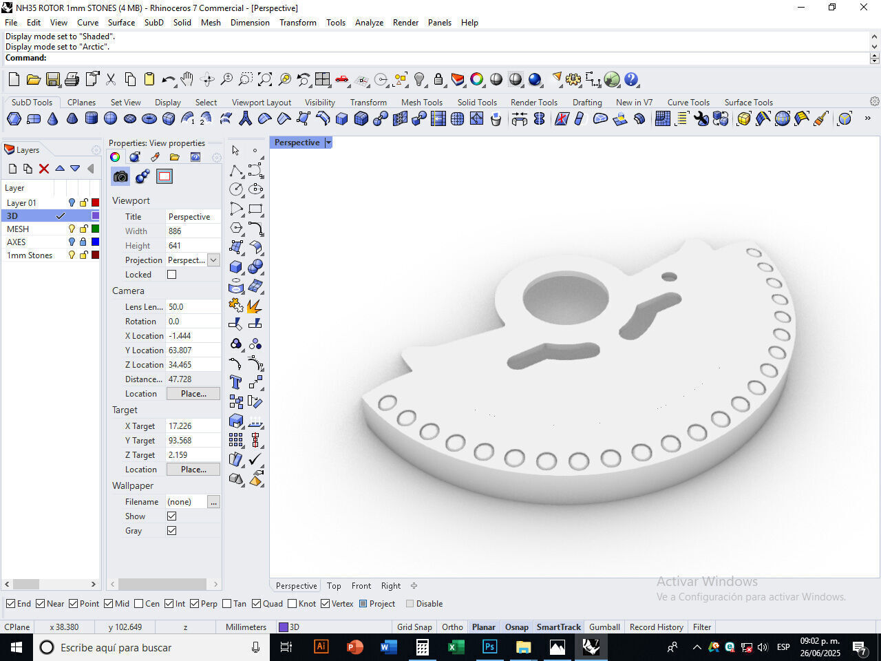 Watch Hammer Rotor with 1mm stones for NH35 3D print model_11