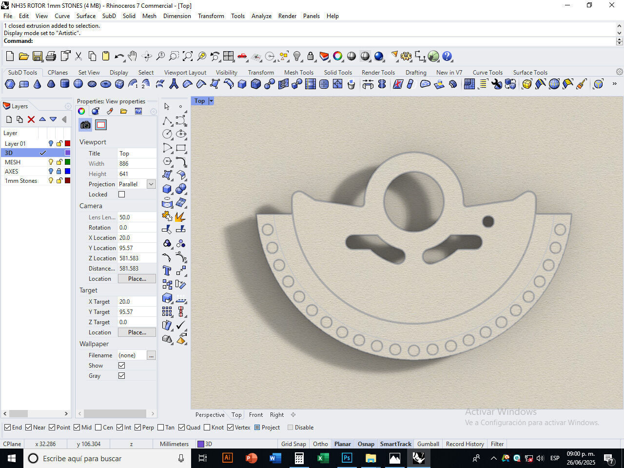 Watch Hammer Rotor with 1mm stones for NH35 3D print model_9