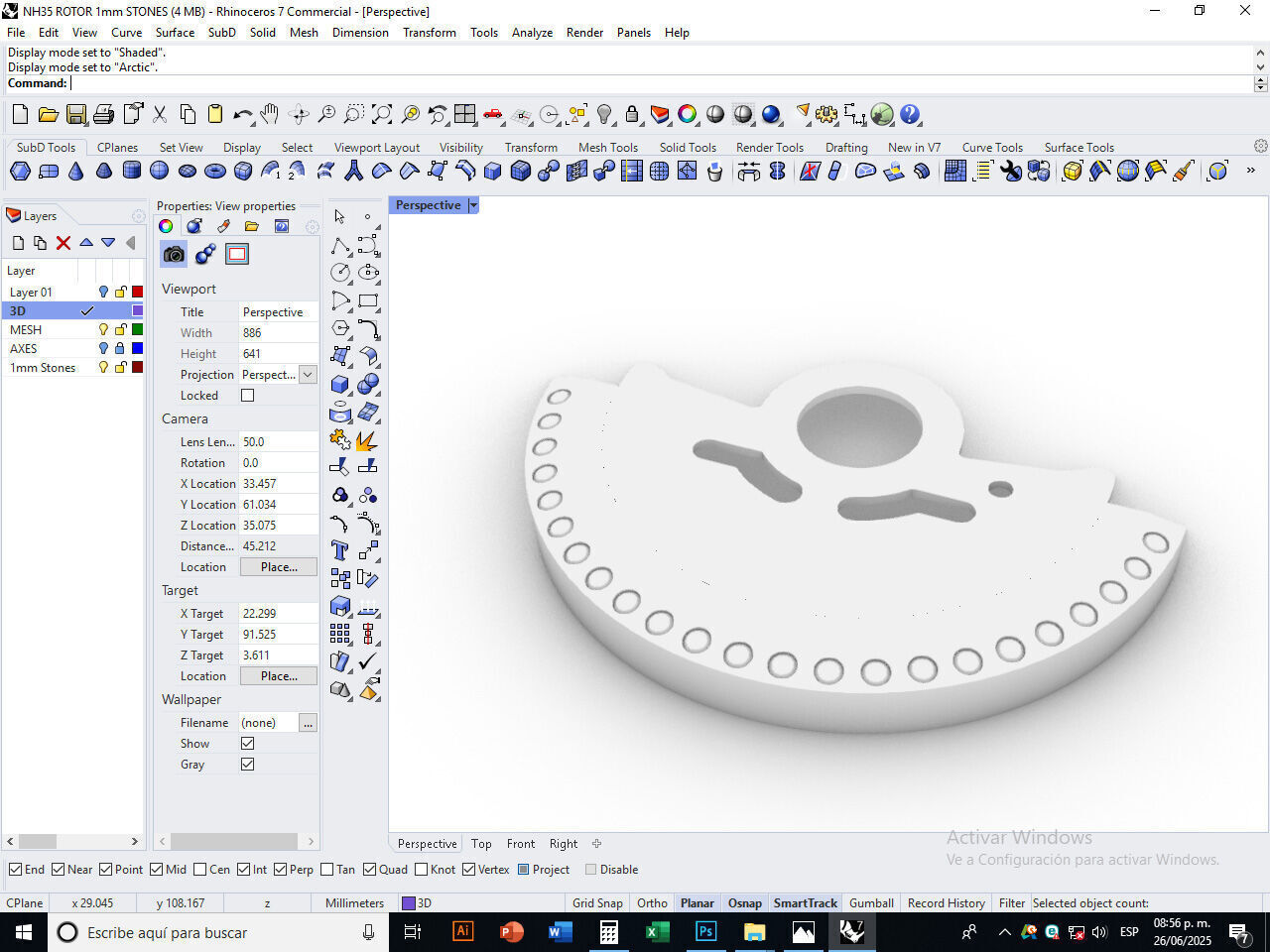 Watch Hammer Rotor with 1mm stones for NH35 3D print model_3
