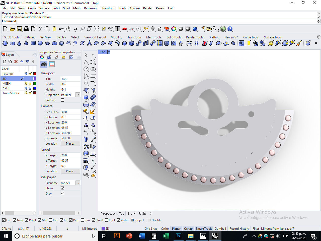 Watch Hammer Rotor with 1mm stones for NH35 3D print model_8