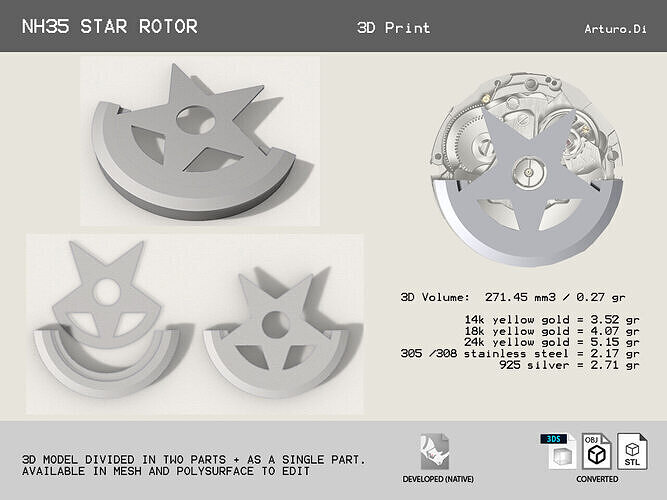 Watch Hammer Rotor Star for NH35 3D print model