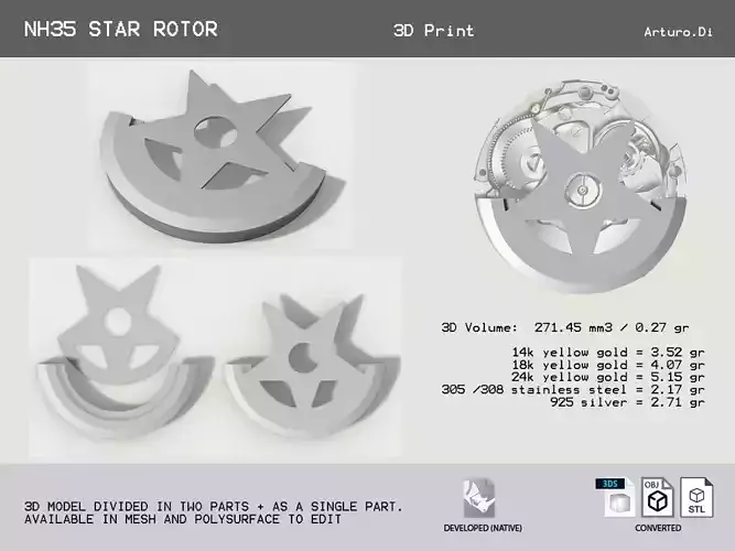 Watch Hammer Rotor Star for NH35