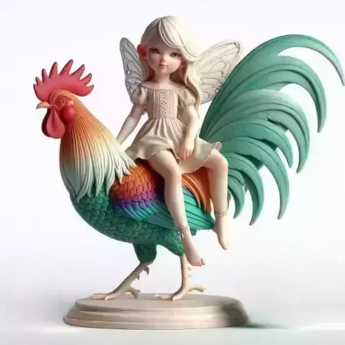 919 Fairy Rider COLORFUL 3D Printed Ivory Style Statue
