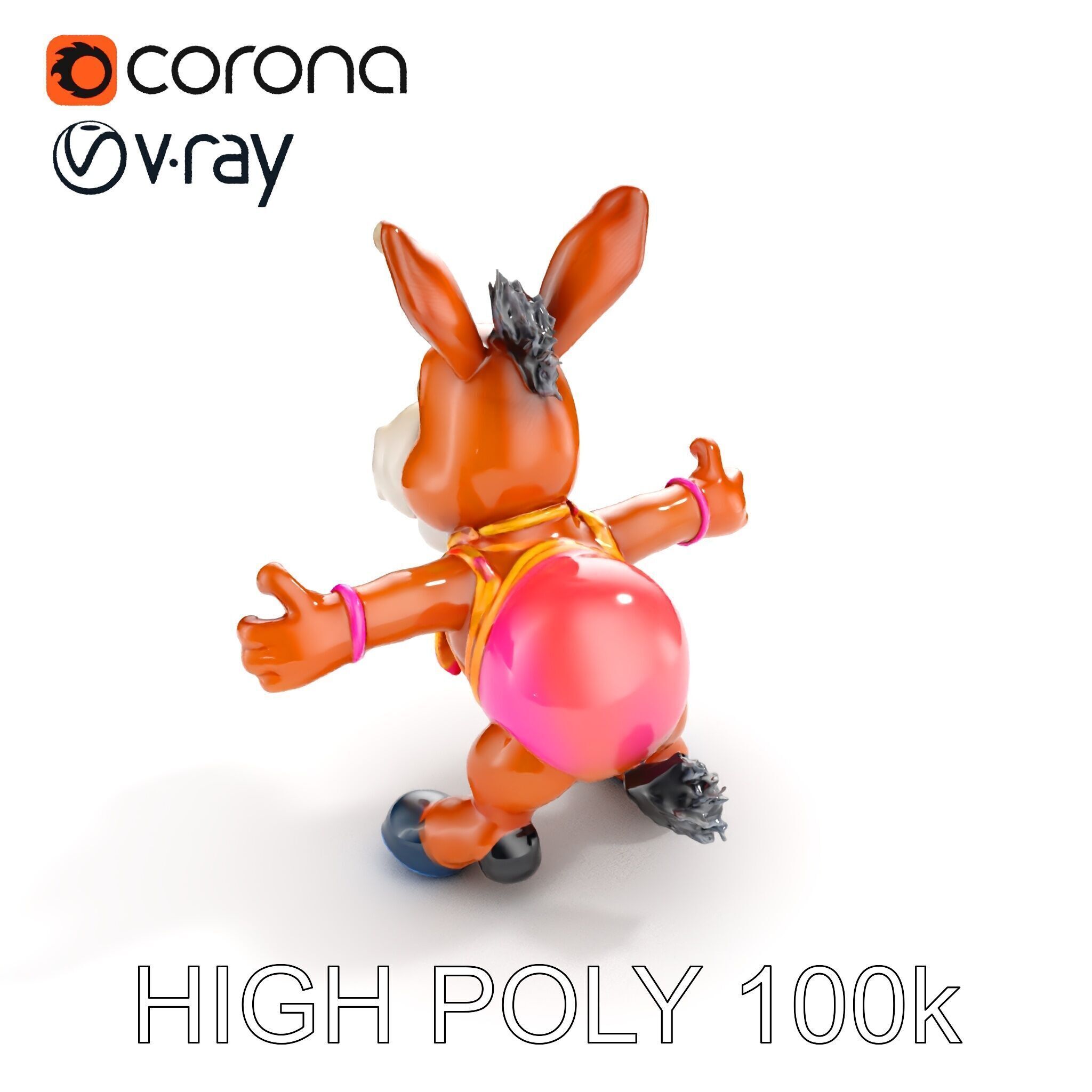 Cartoon Donkey Character Rigged and Animated for Games Low-poly 3D model_20