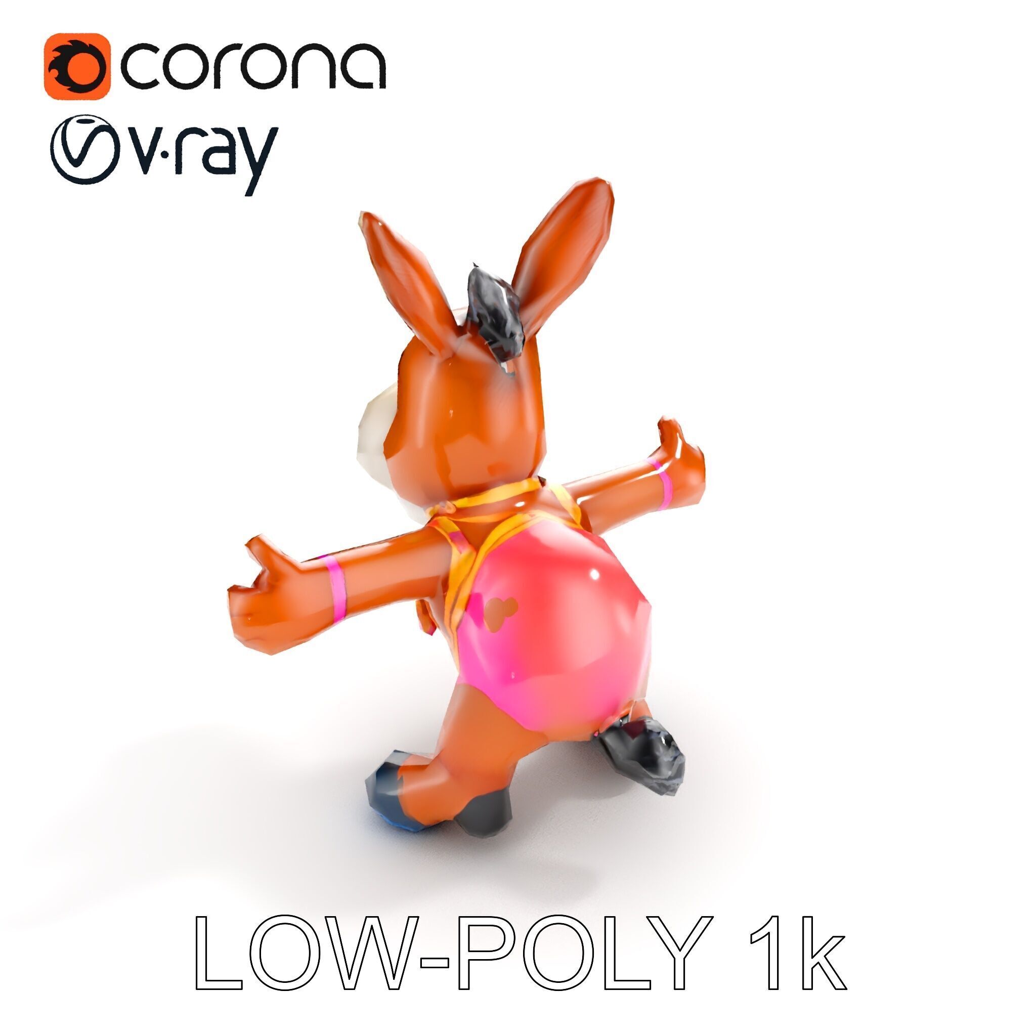 Cartoon Donkey Character Rigged and Animated for Games Low-poly 3D model_11