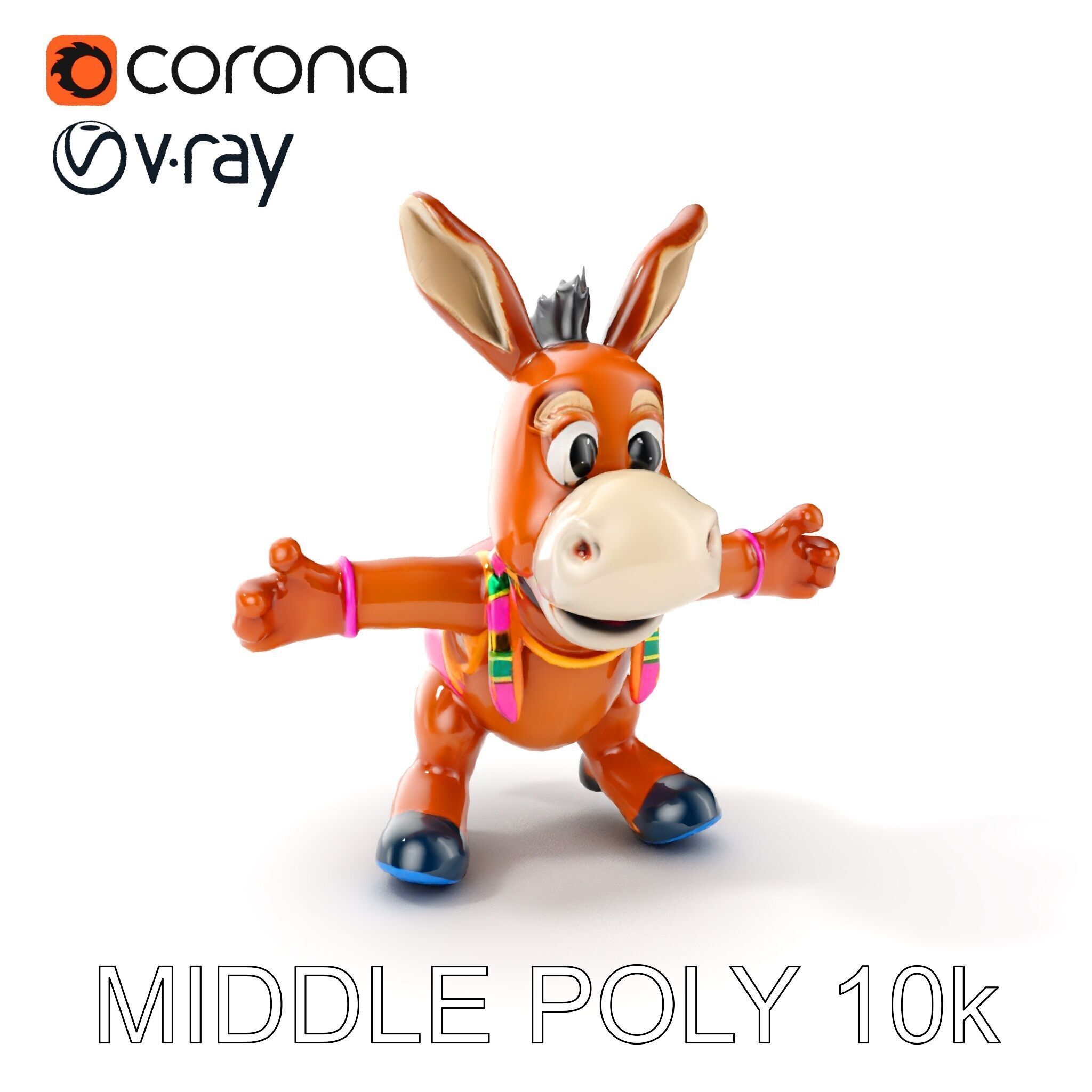 Cartoon Donkey Character Rigged and Animated for Games Low-poly 3D model_10