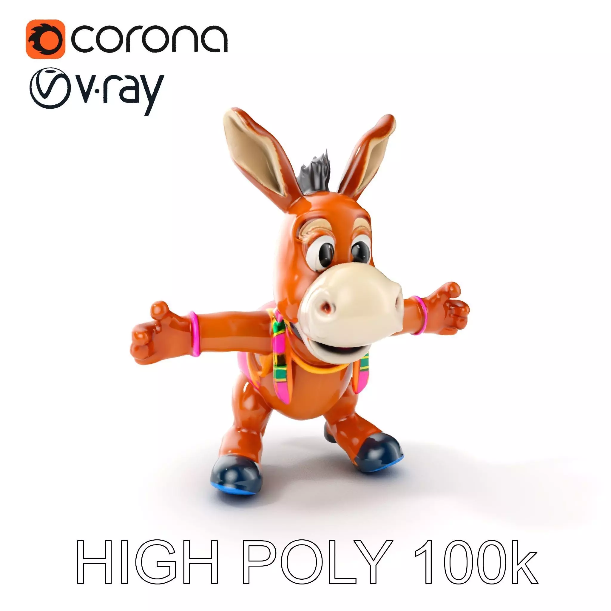 Cartoon Donkey Character Rigged and Animated for Games Low-poly 3D model_0