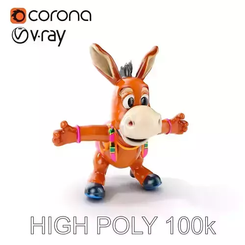 Cartoon Donkey Character Rigged and Animated for Games