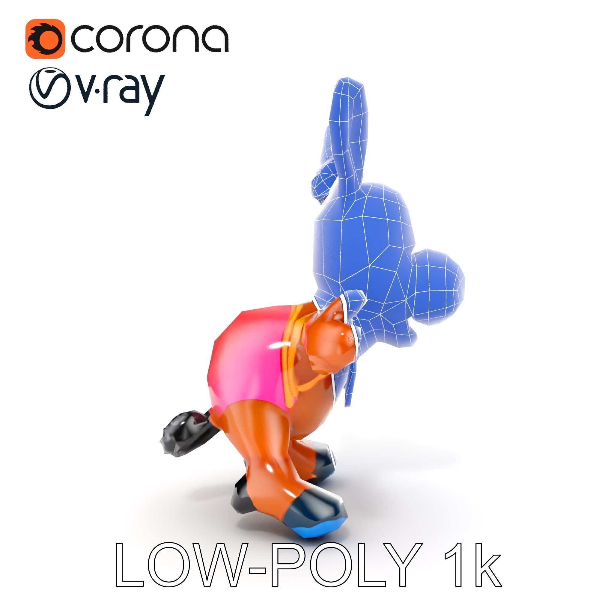 Cartoon Donkey Character Rigged and Animated for Games Low-poly 3D model_28