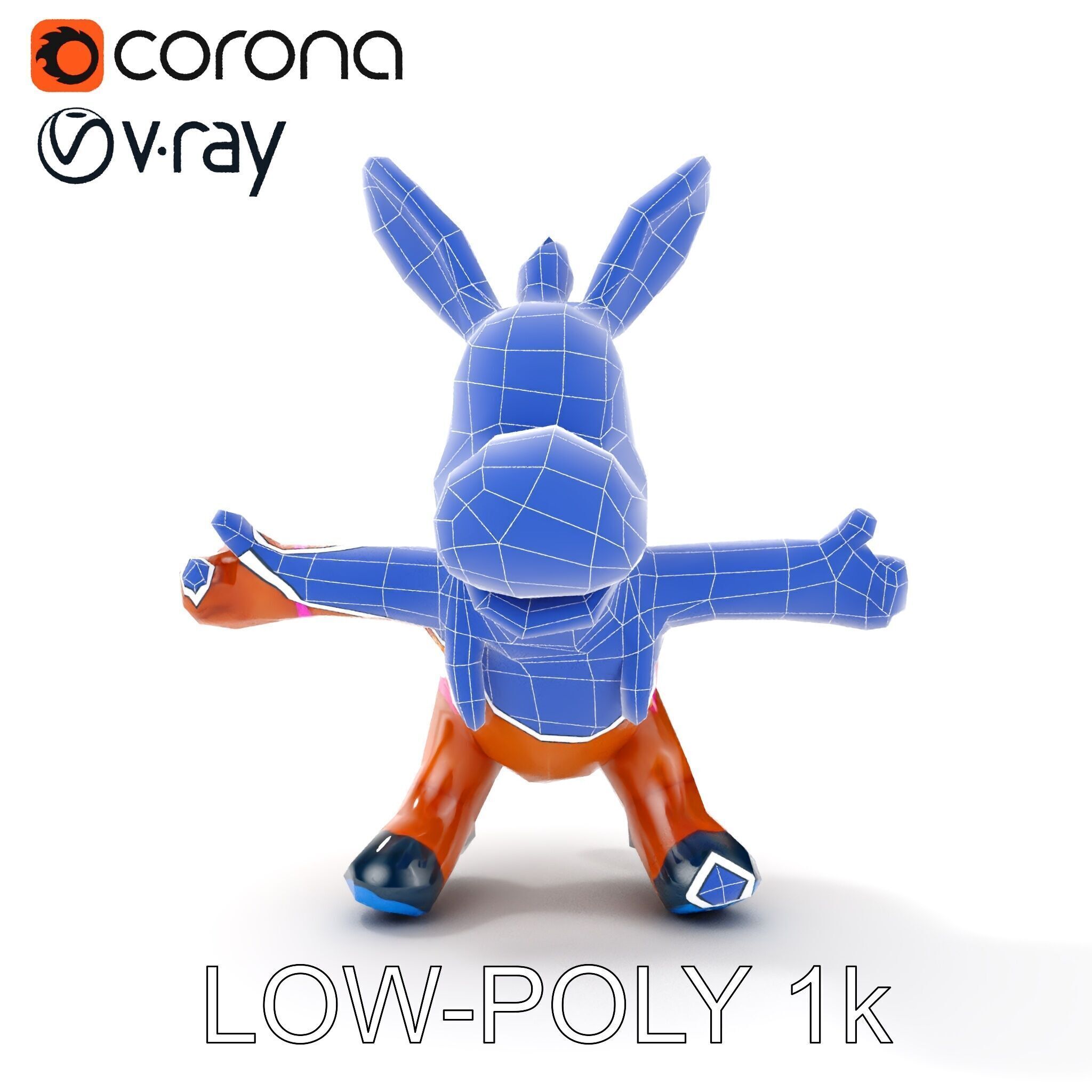 Cartoon Donkey Character Rigged and Animated for Games Low-poly 3D model_19