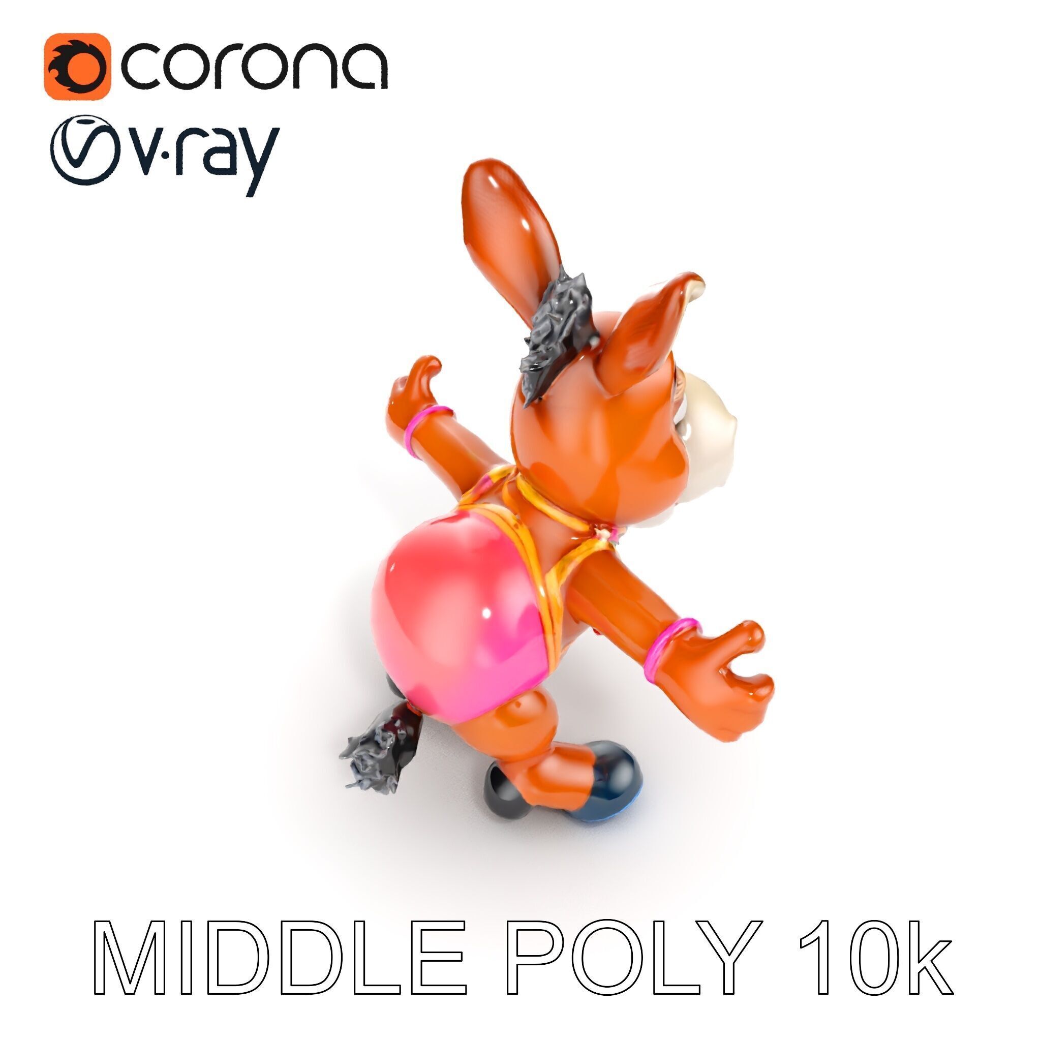 Cartoon Donkey Character Rigged and Animated for Games Low-poly 3D model_27
