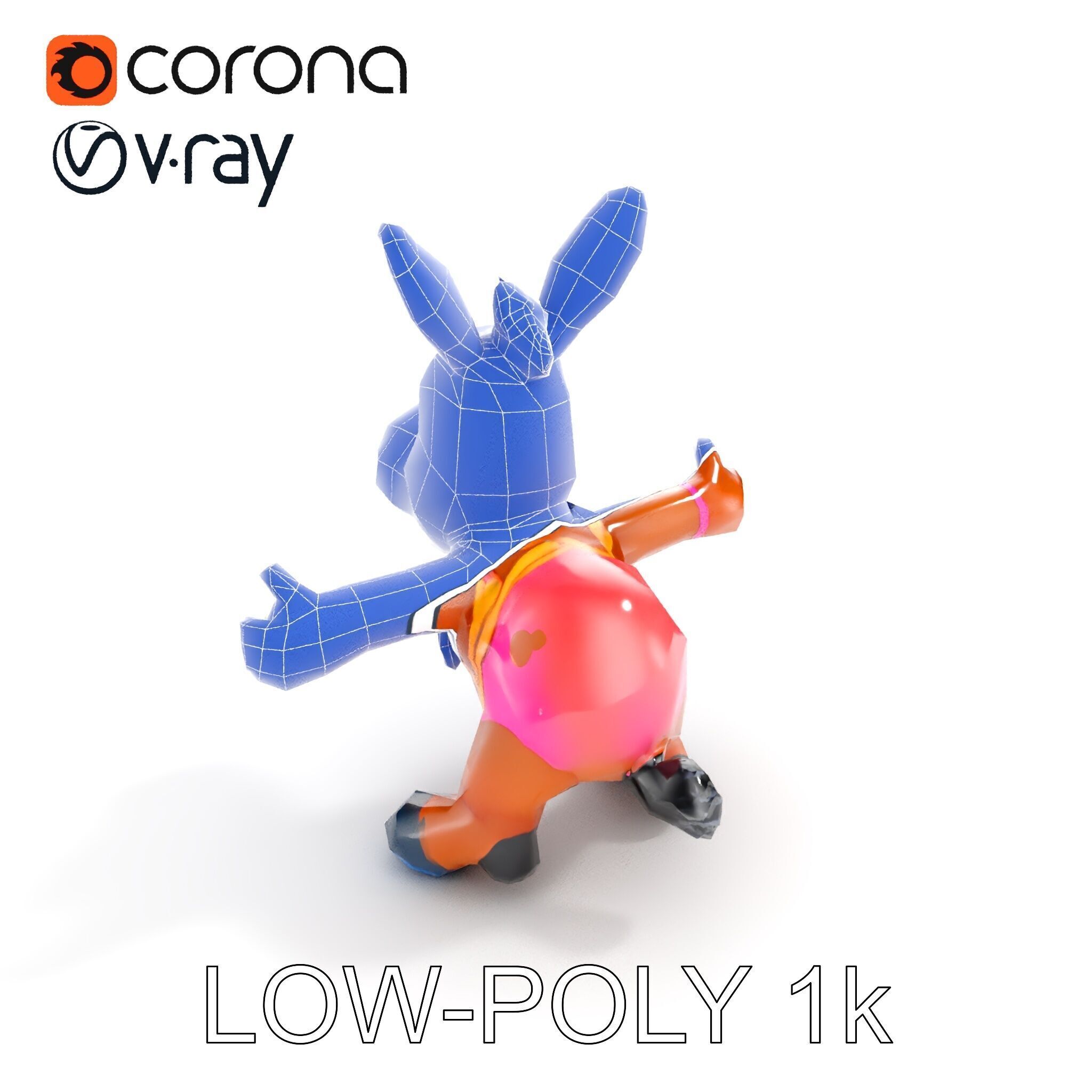 Cartoon Donkey Character Rigged and Animated for Games Low-poly 3D model_31