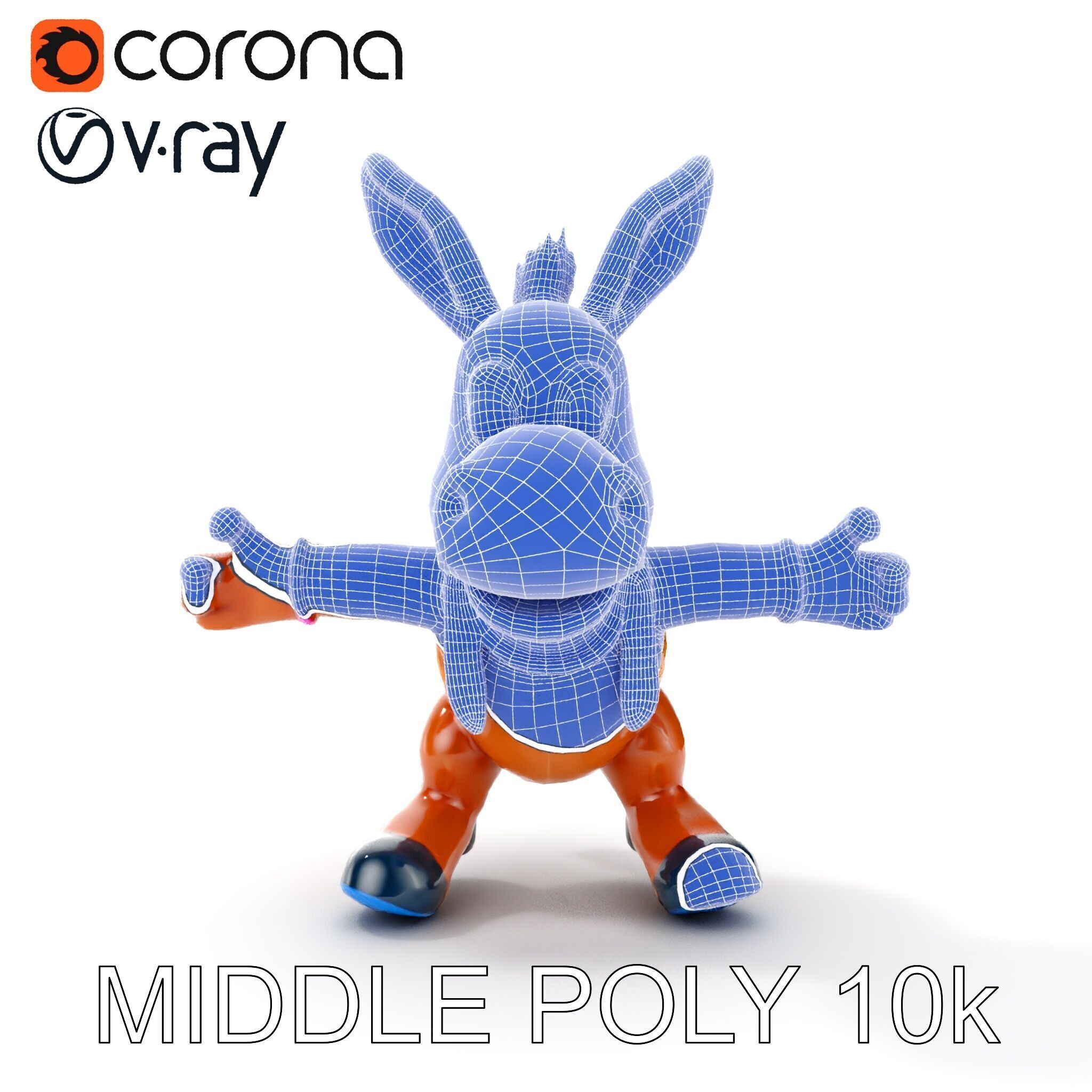 Cartoon Donkey Character Rigged and Animated for Games Low-poly 3D model_33
