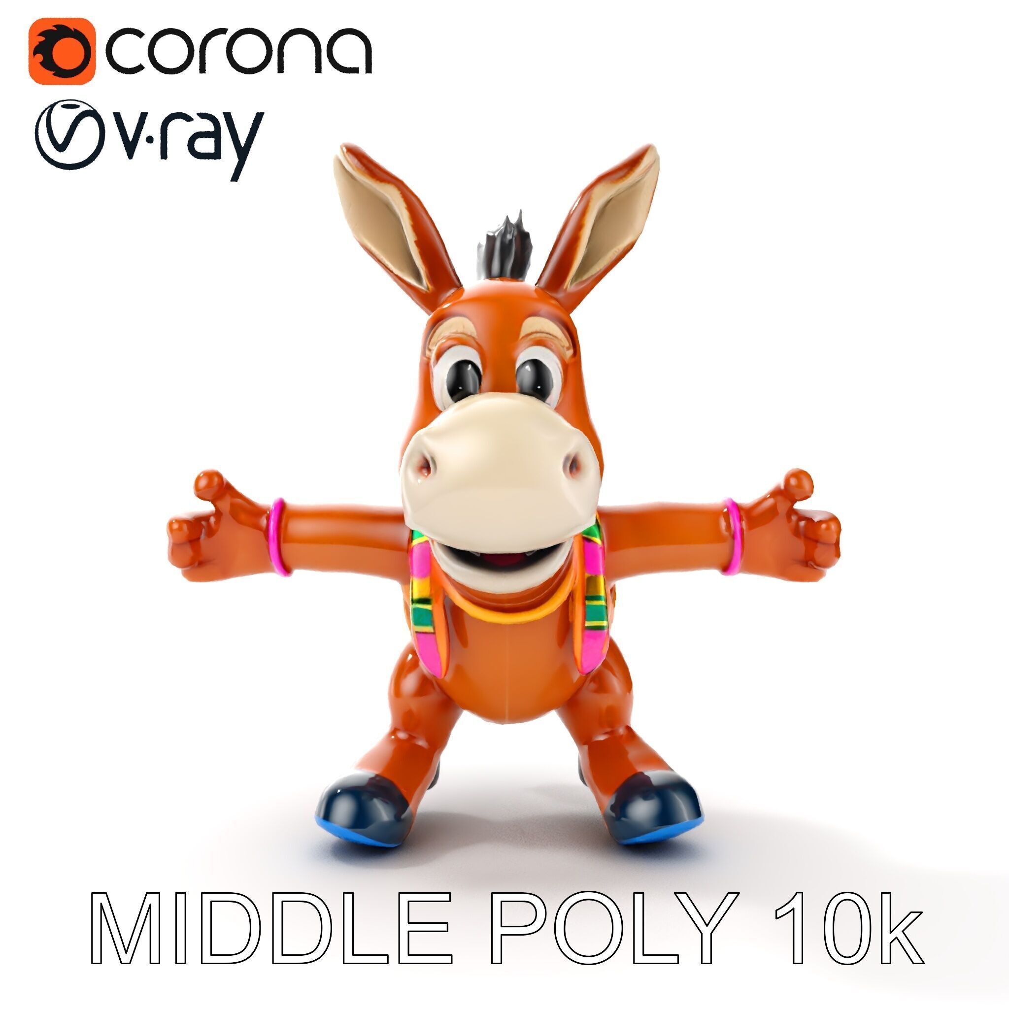 Cartoon Donkey Character Rigged and Animated for Games Low-poly 3D model_12