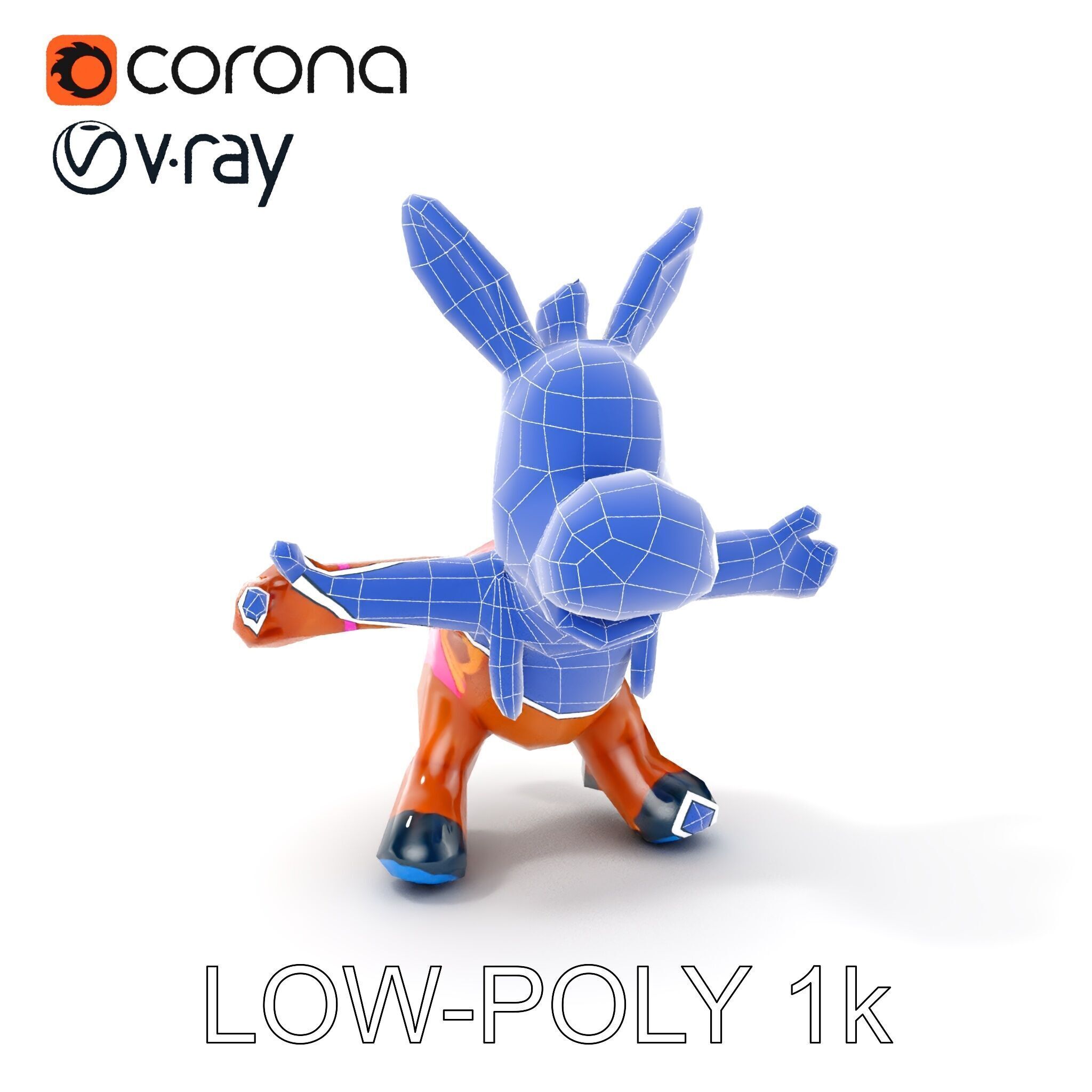 Cartoon Donkey Character Rigged and Animated for Games Low-poly 3D model_13