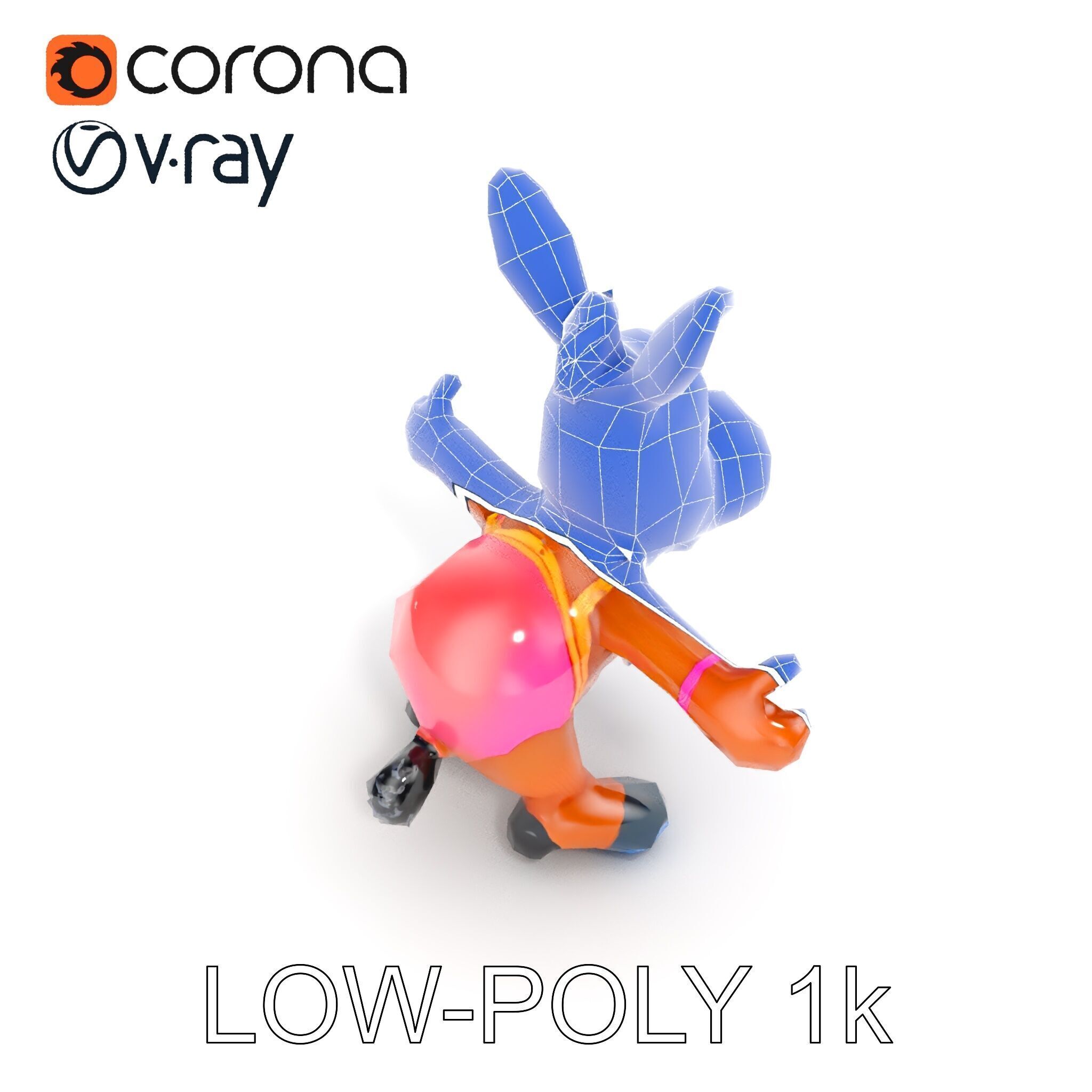 Cartoon Donkey Character Rigged and Animated for Games Low-poly 3D model_16