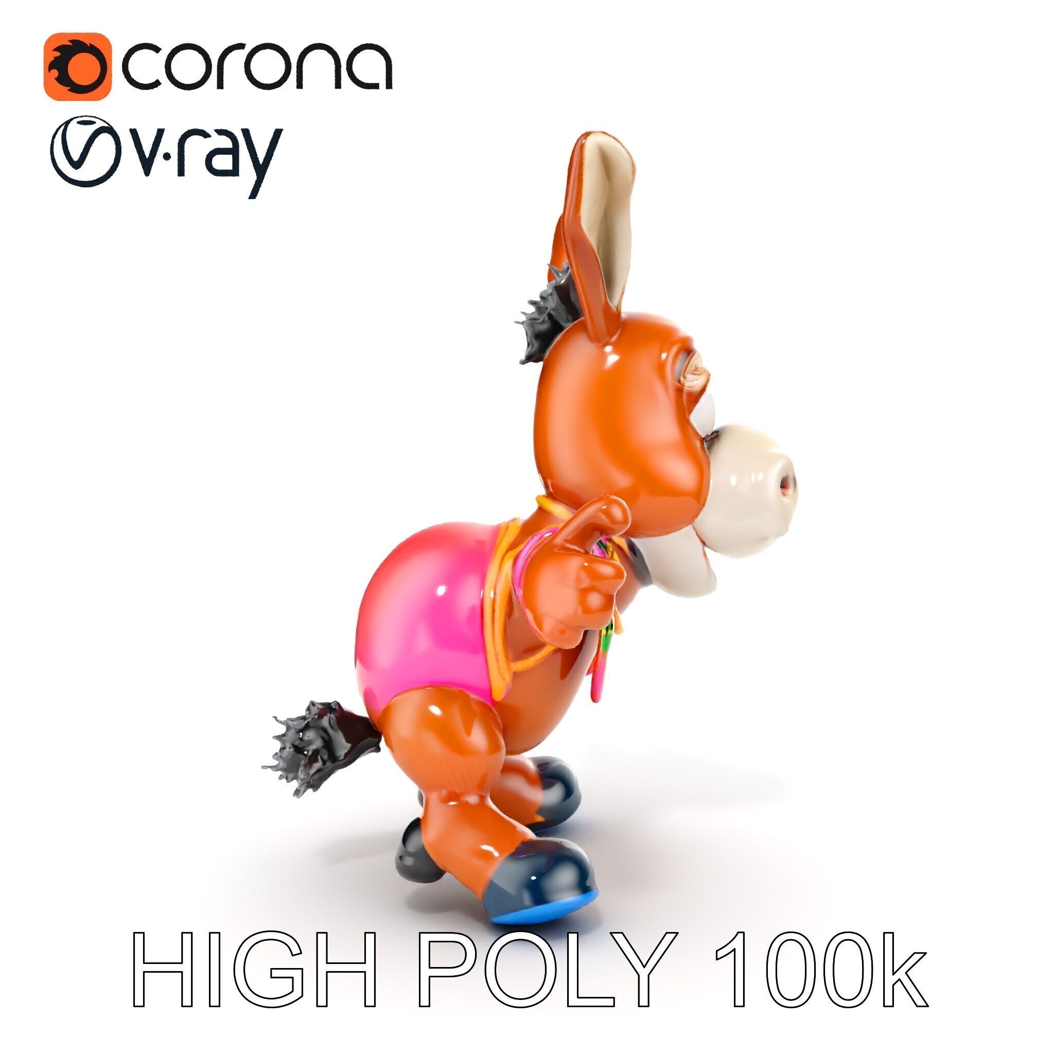 Cartoon Donkey Character Rigged and Animated for Games Low-poly 3D model_17