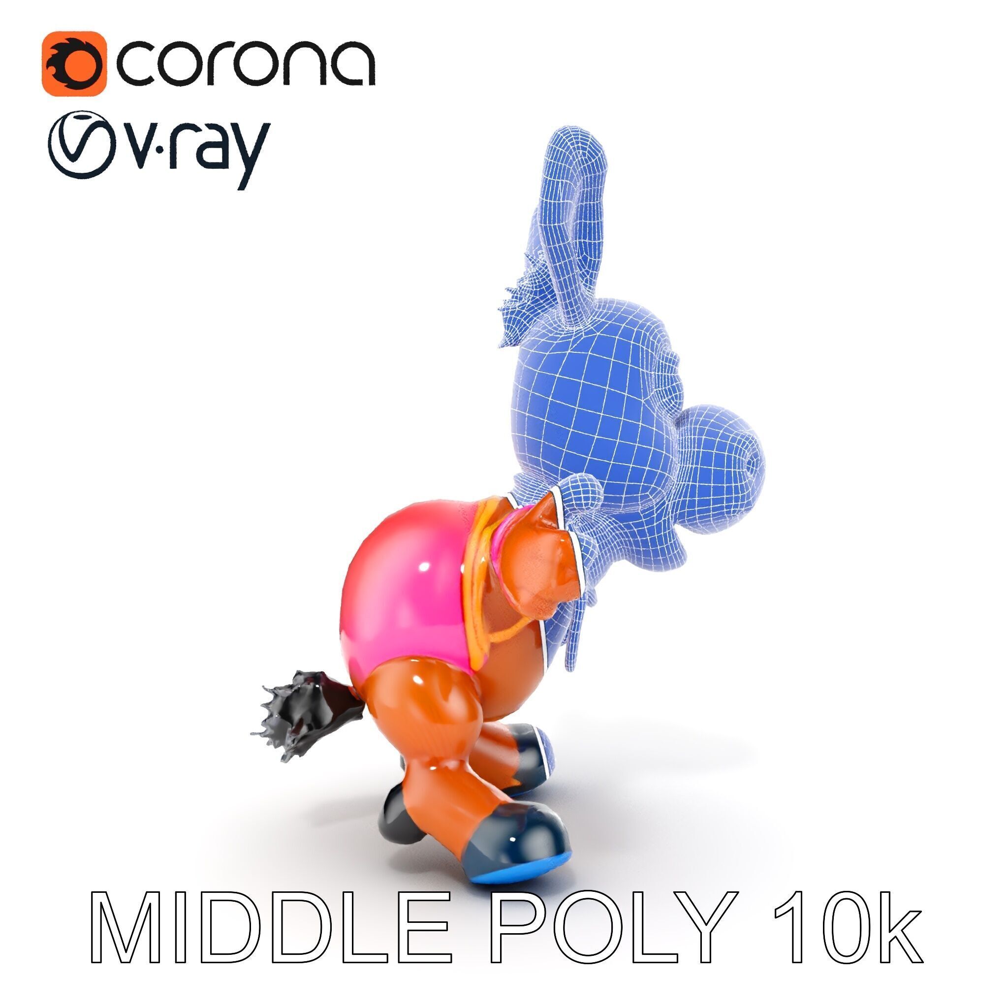 Cartoon Donkey Character Rigged and Animated for Games Low-poly 3D model_36