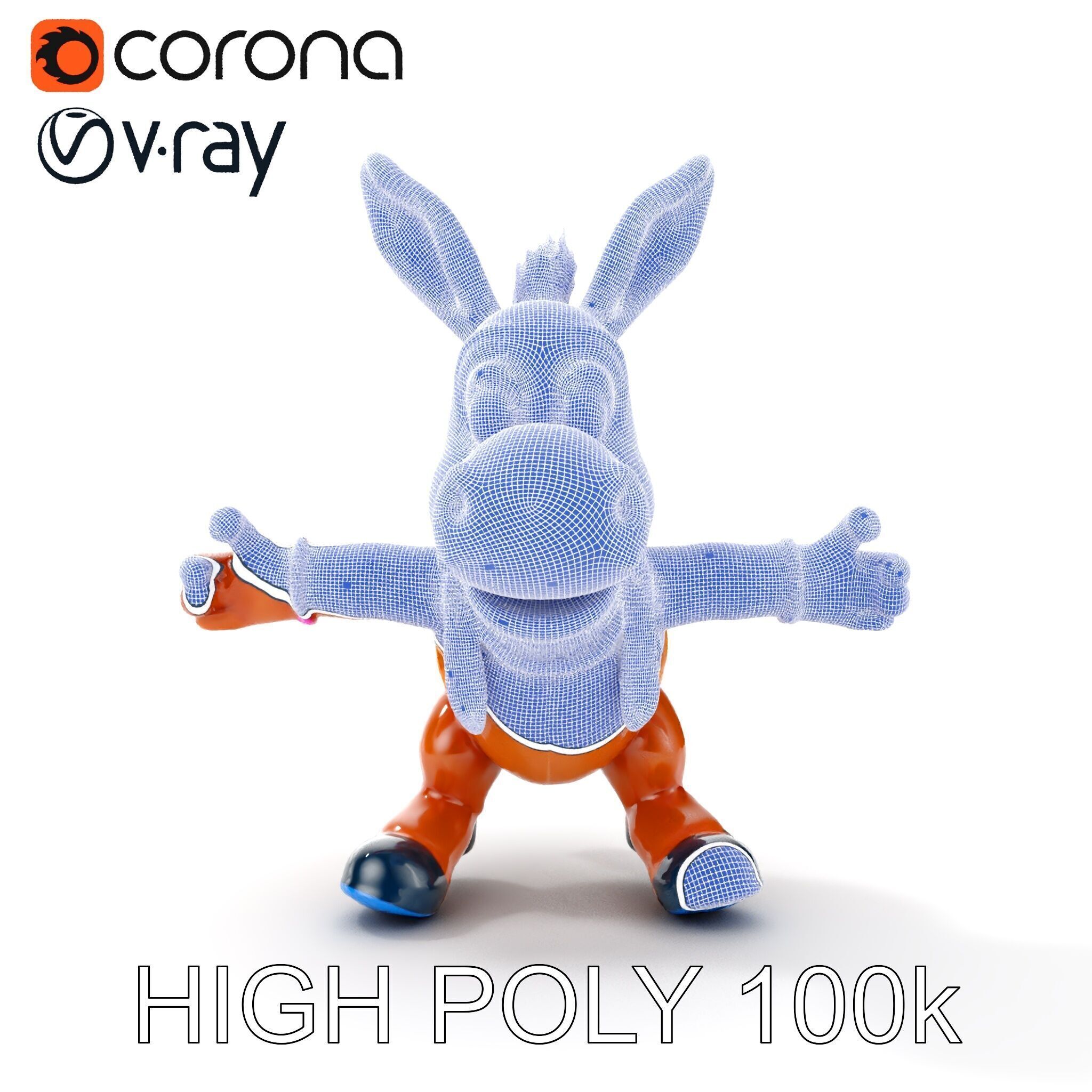 Cartoon Donkey Character Rigged and Animated for Games Low-poly 3D model_29