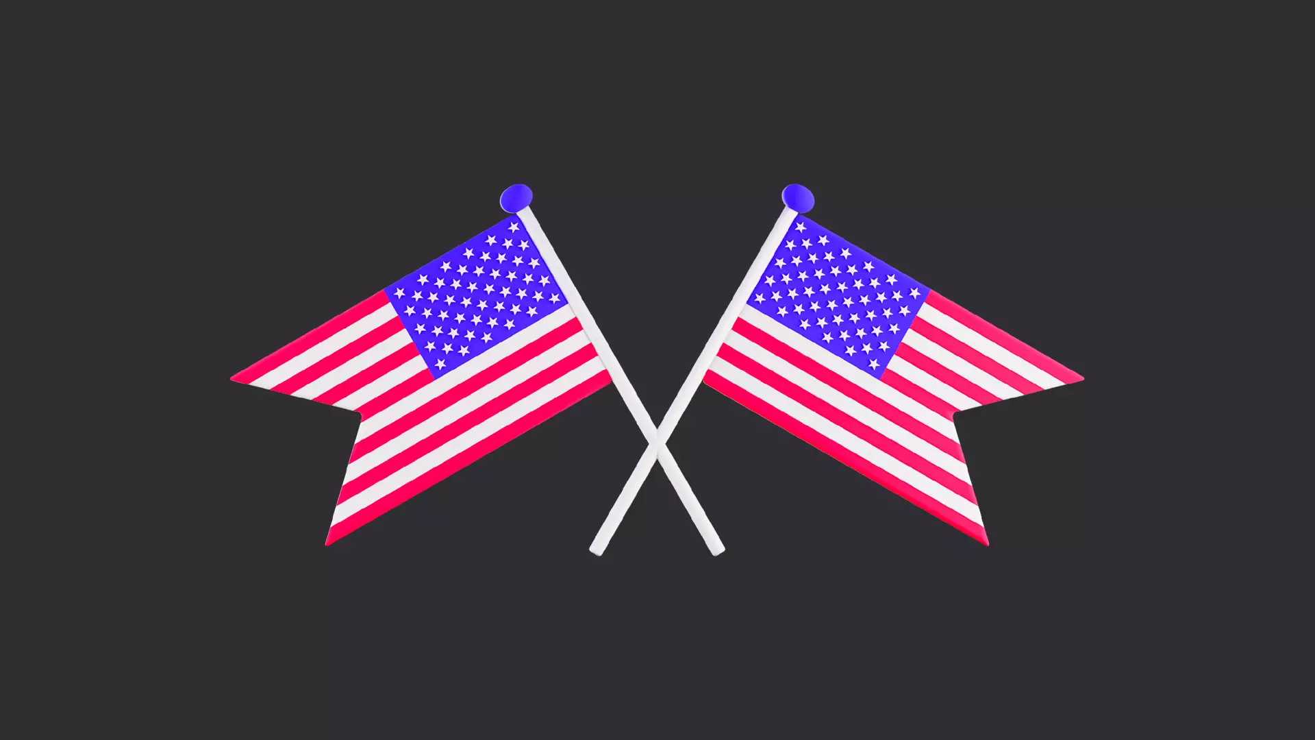 Cartoon Crossed USA Flags 3D model_0