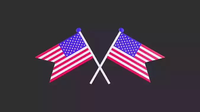 Cartoon Crossed USA Flags 3D model Cartoon Crossed USA Flags 3D model