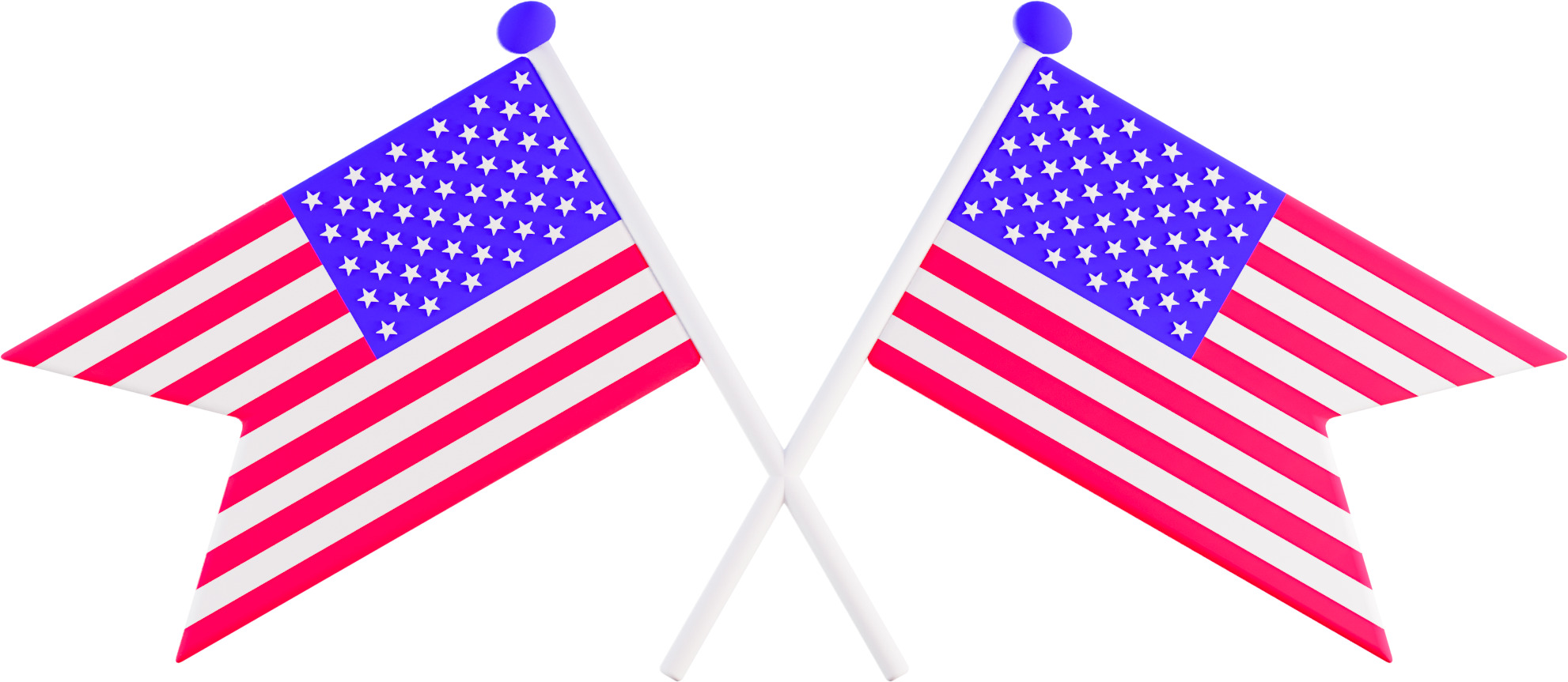 Cartoon Crossed USA Flags 3D model_1
