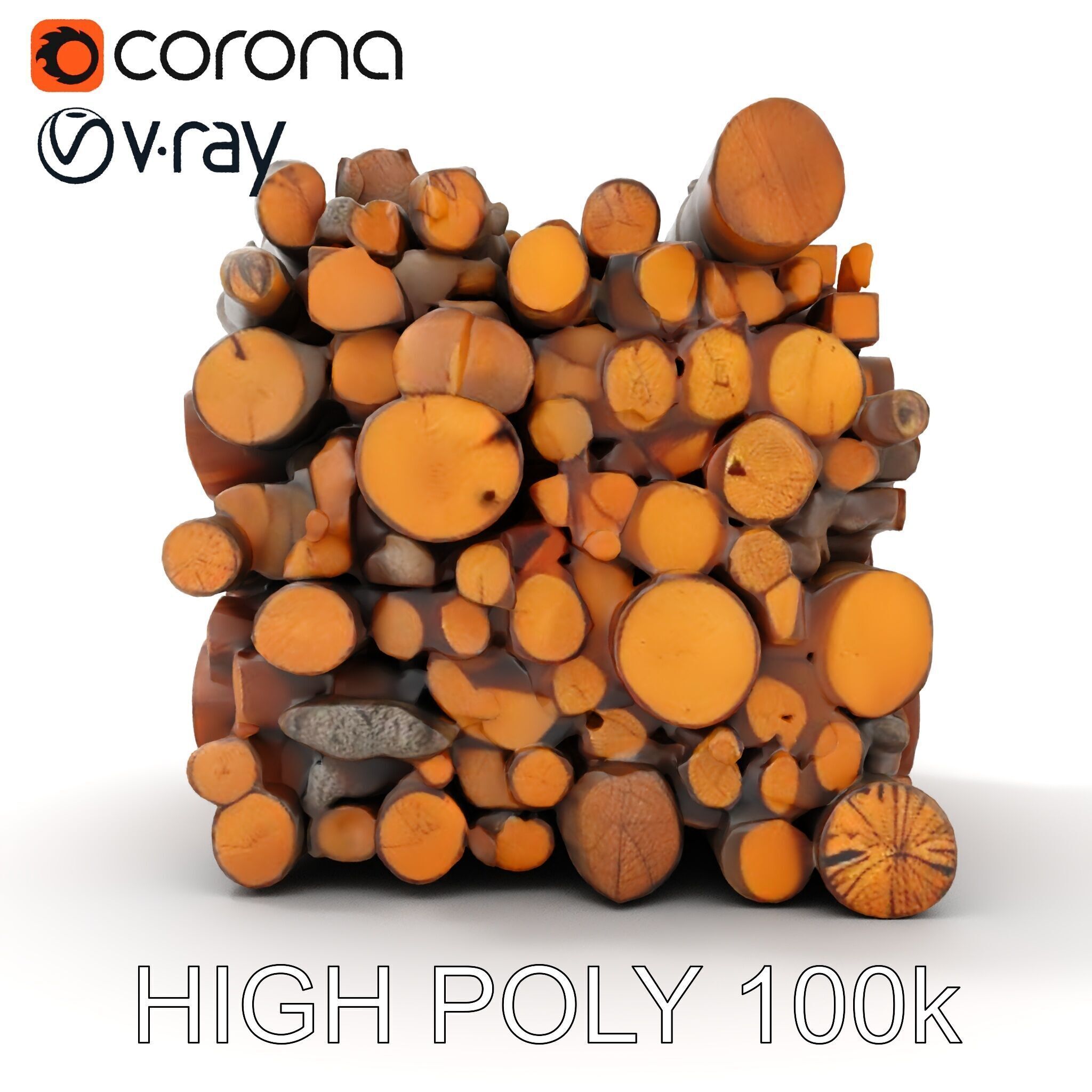 Stacked Wood Logs Model Pack Low-poly 3D model_24