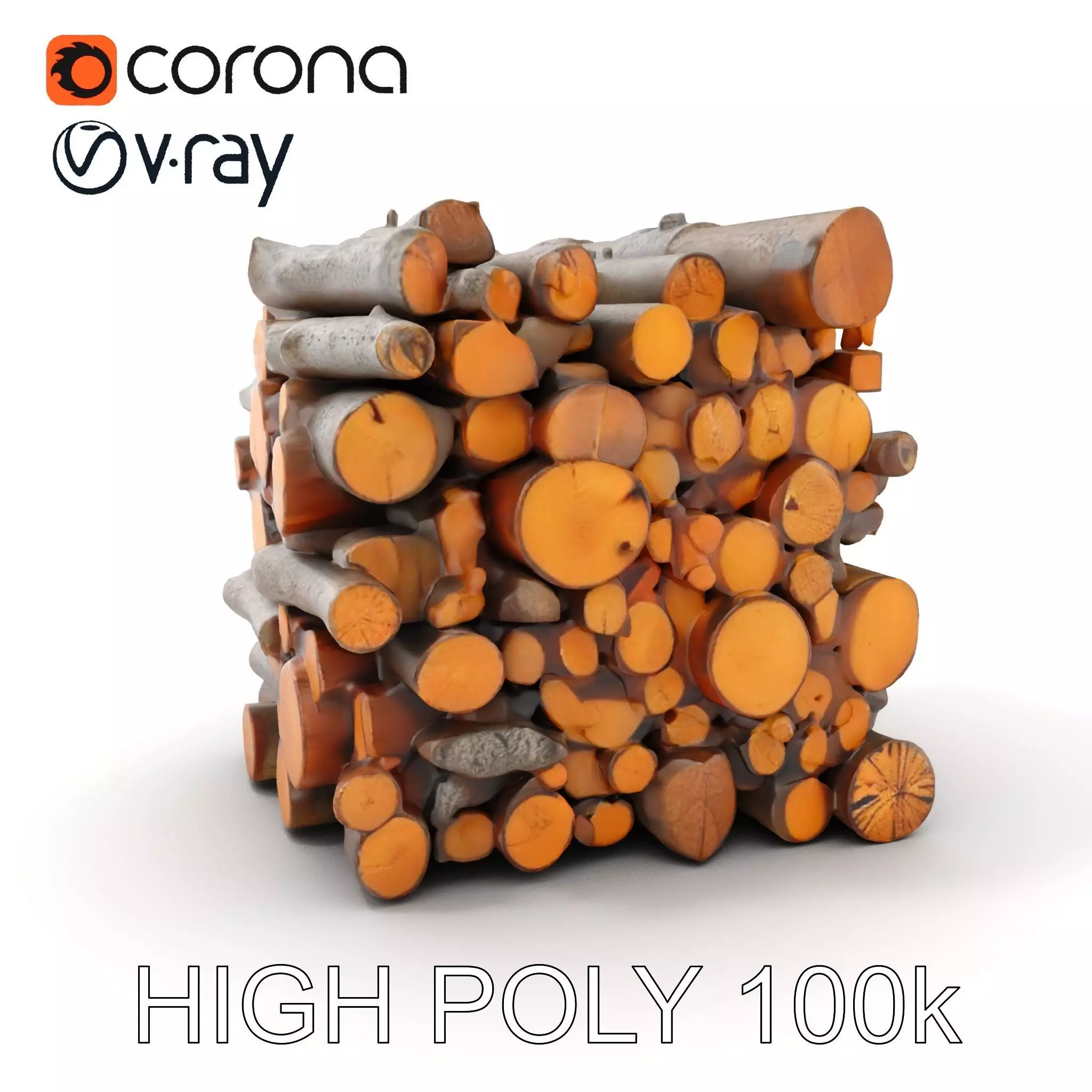 Stacked Wood Logs Model Pack Low-poly 3D model_0