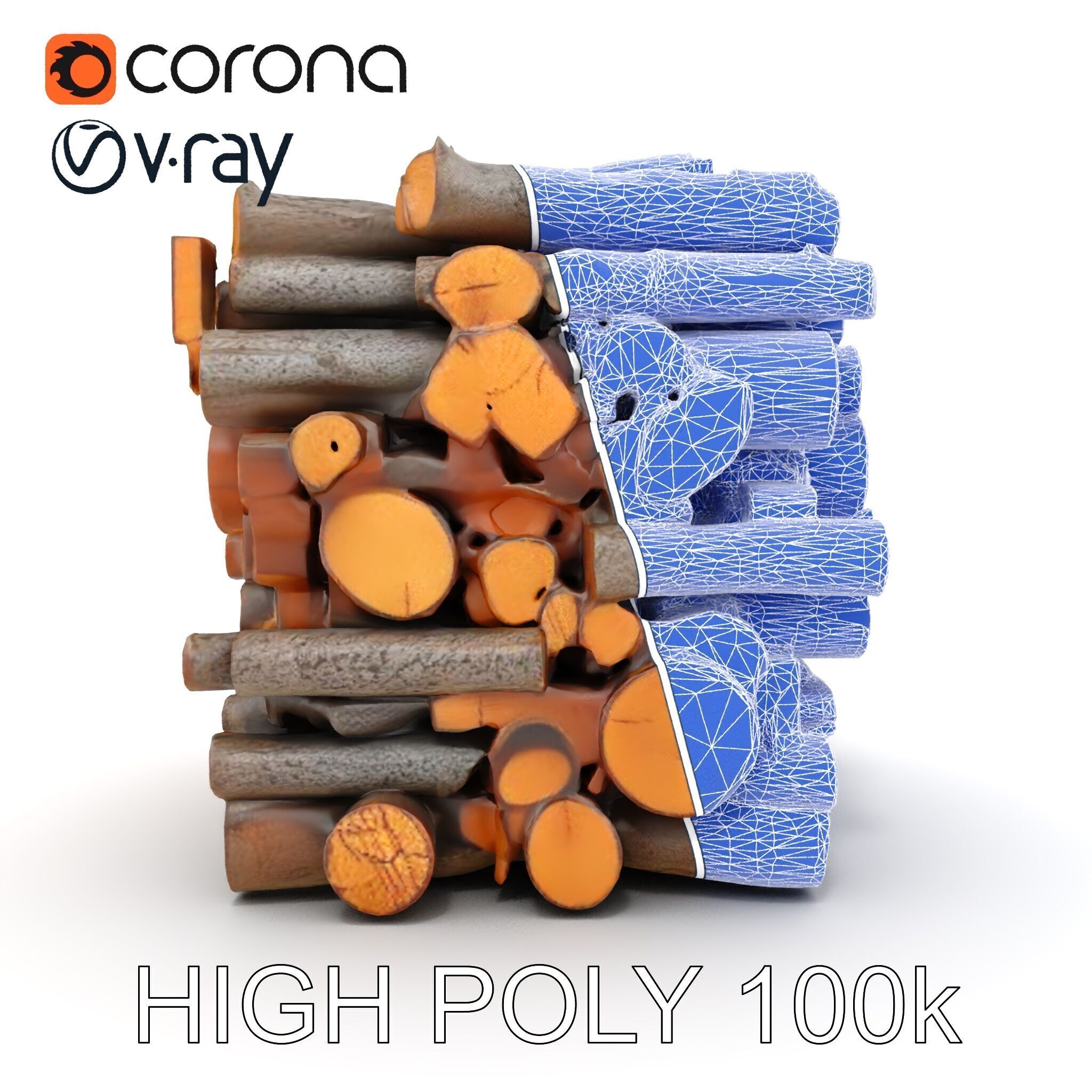 Stacked Wood Logs Model Pack Low-poly 3D model_35
