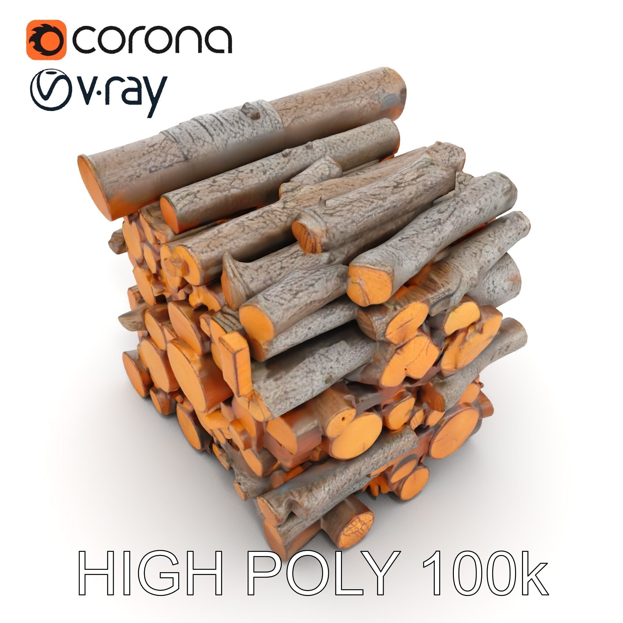 Stacked Wood Logs Model Pack Low-poly 3D model_26