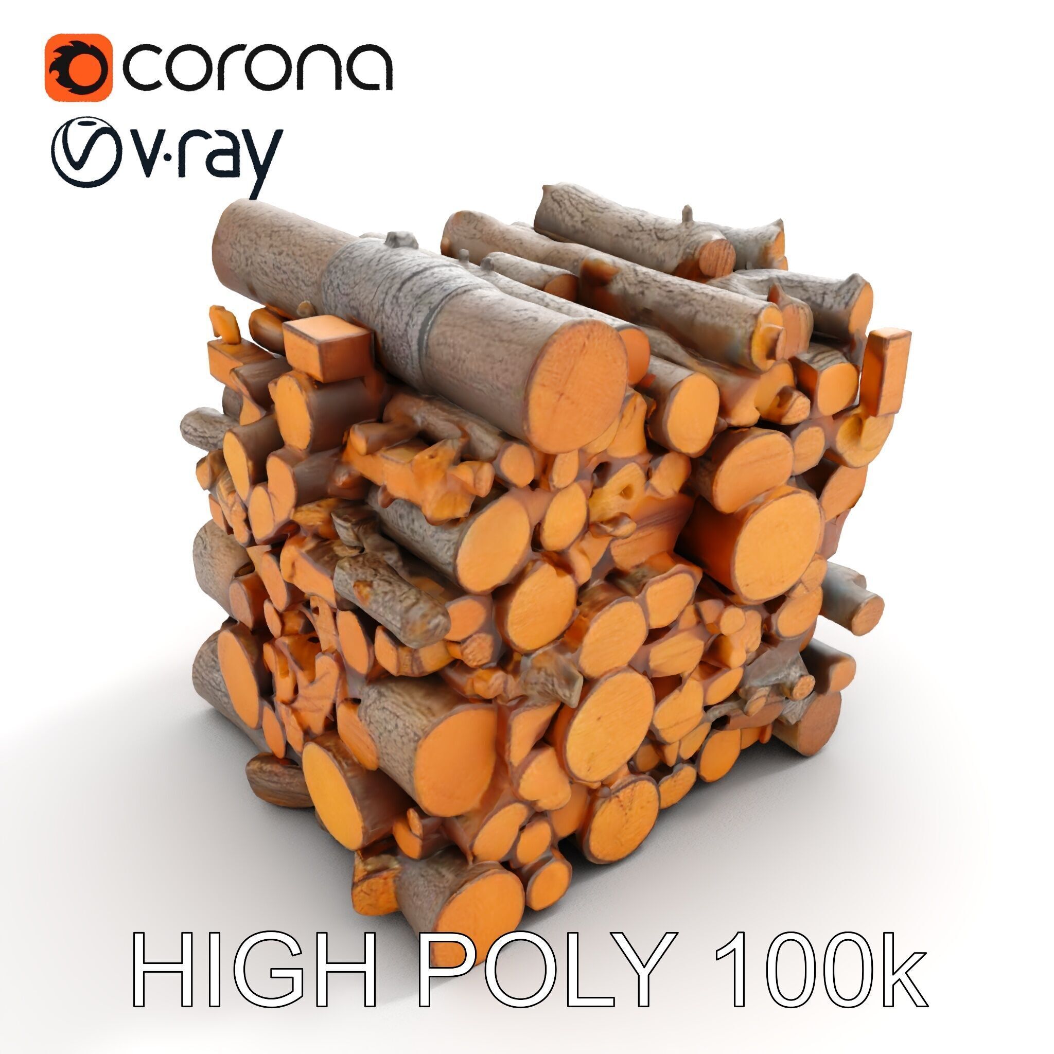 Stacked Wood Logs Model Pack Low-poly 3D model_7