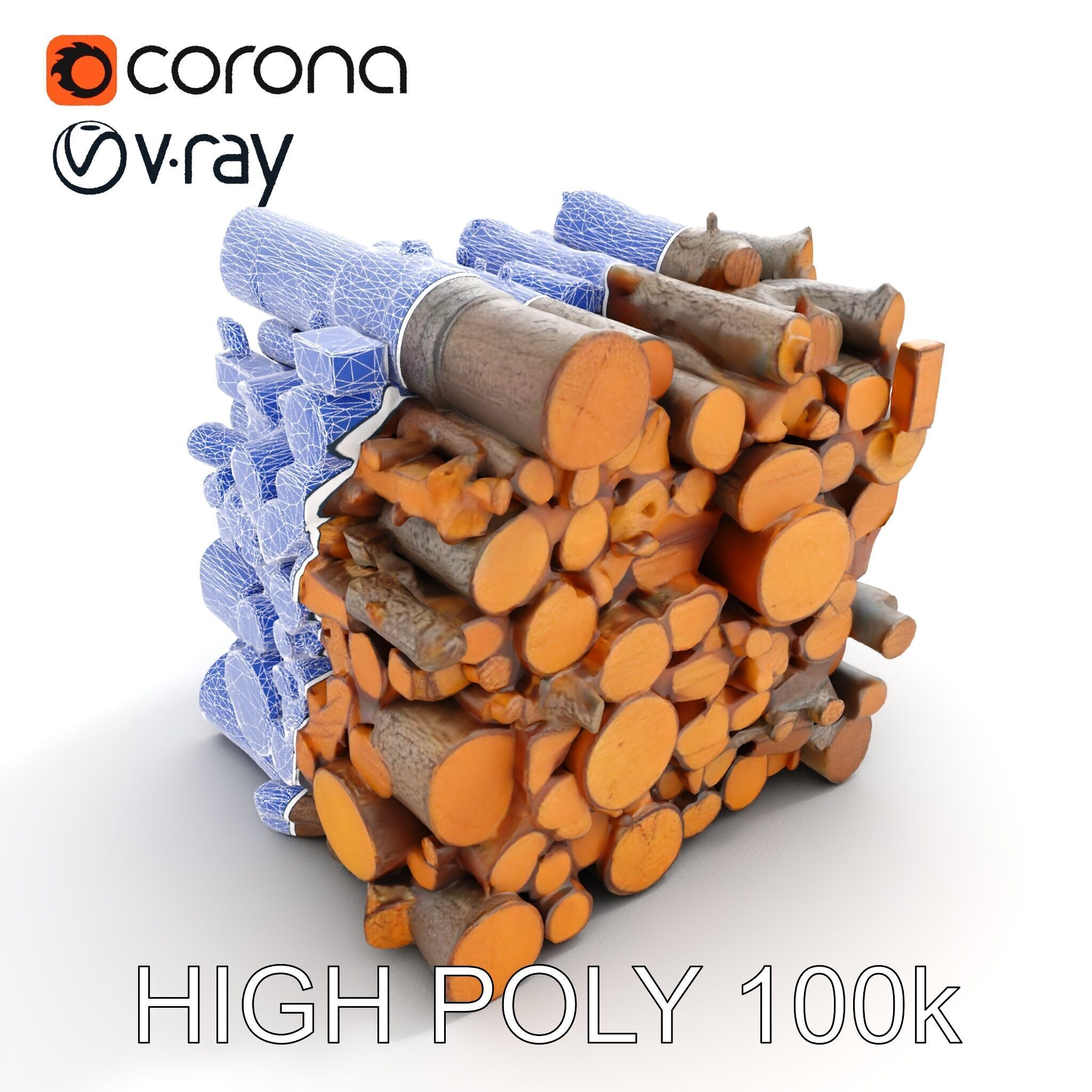 Stacked Wood Logs Model Pack Low-poly 3D model_17