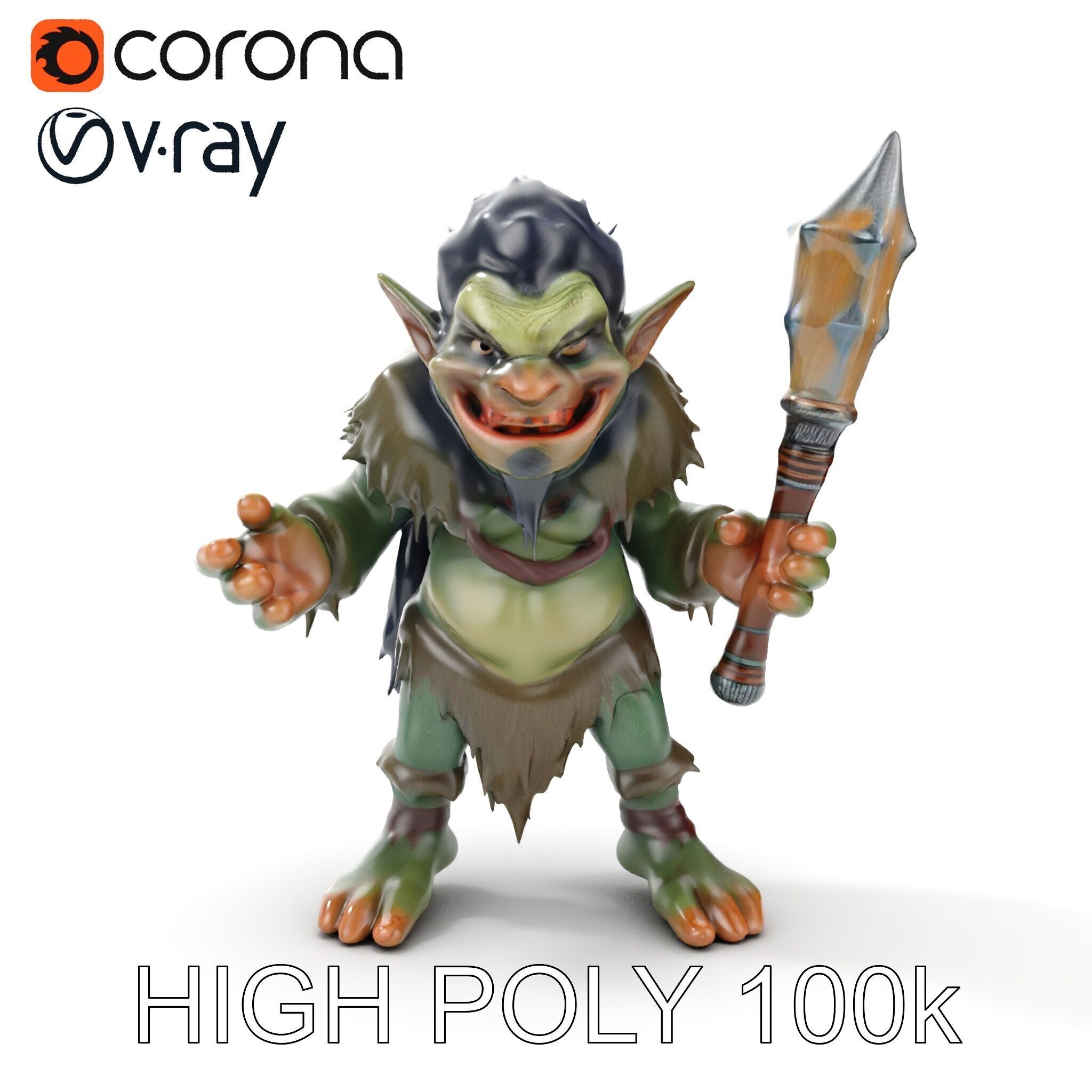 Goblin Warrior Character Model  Rigged and Animated Low-poly 3D model_21